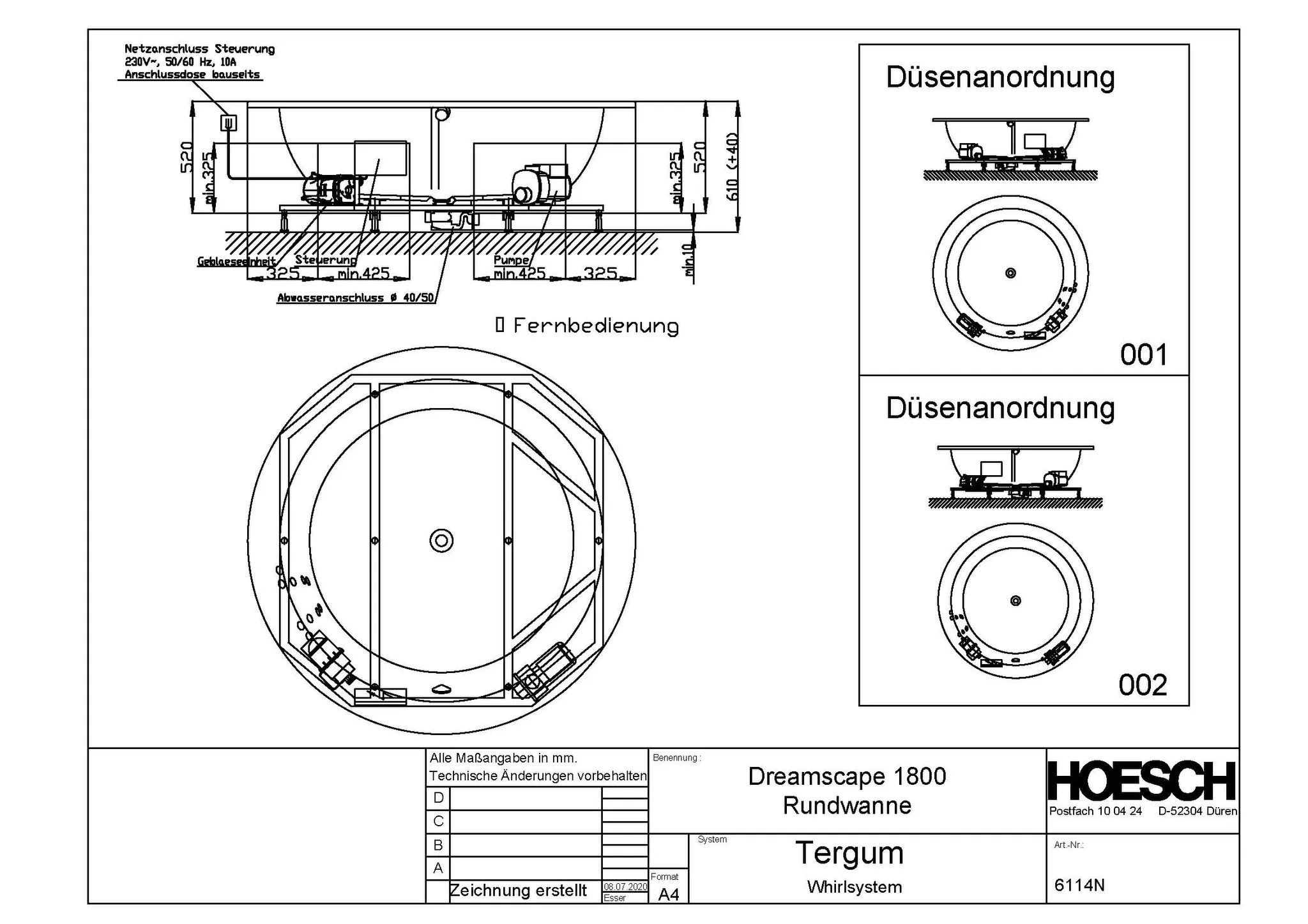 Hoesch Whirlwanne „Dreamscape“ mit Whirlsystem „Tergum“ rund ⌀ 180 × 61 cm, rund