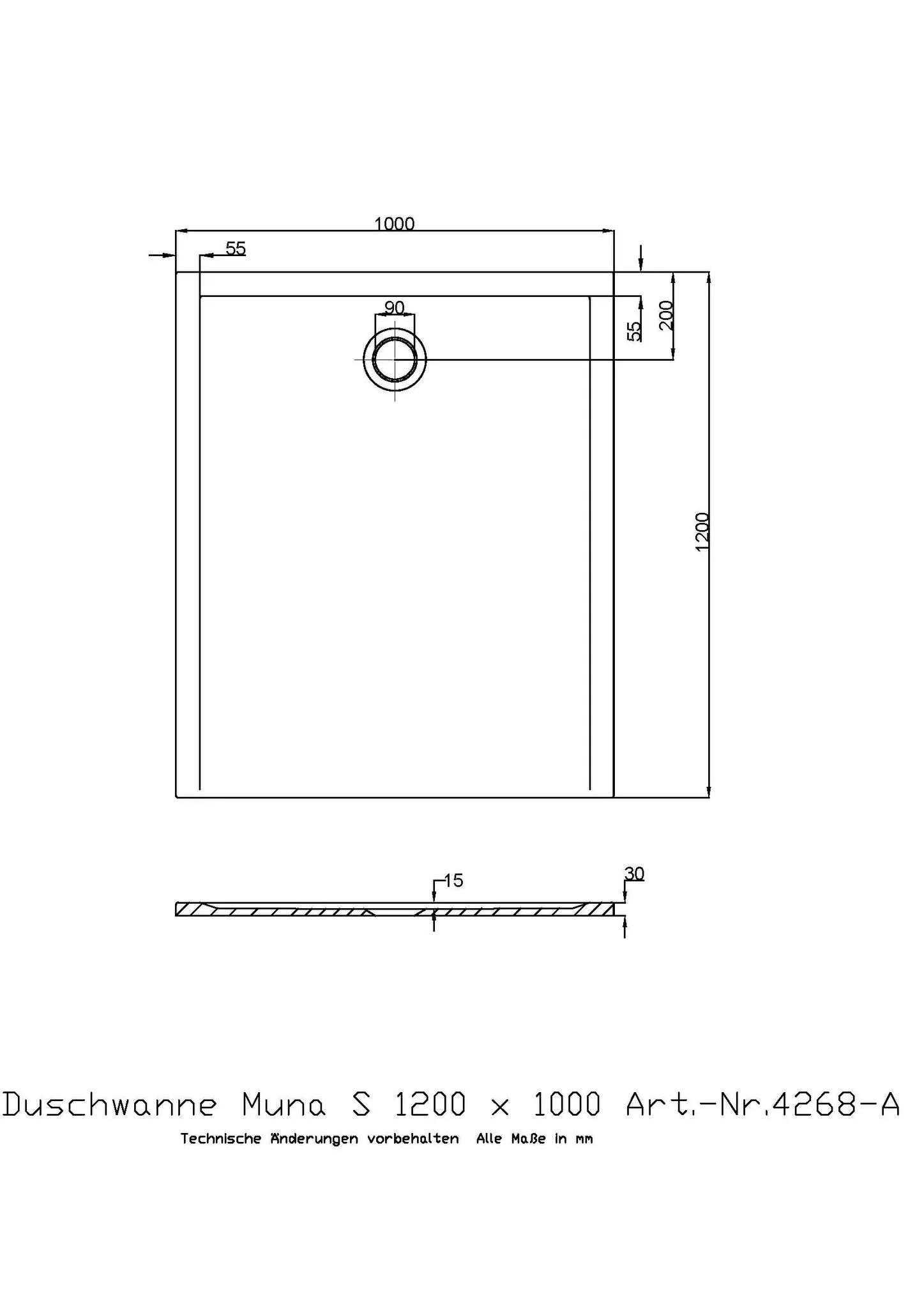 Hoesch Muna S Duschwanne Mineralguss Solique Schiefergrau 1200x1000x30mm Hoesch Muna S Duschwanne Mineralguss Solique Schiefergrau 1200x1000x30mm