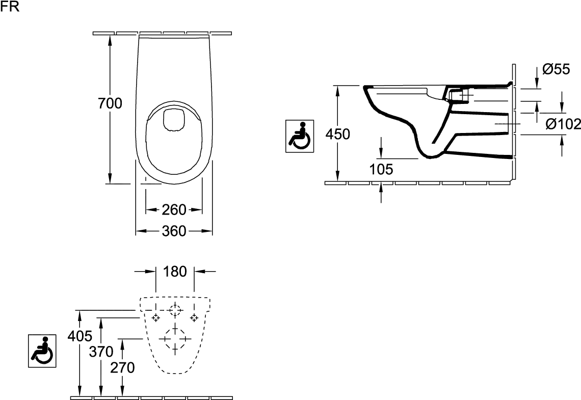 Wand-Tiefspül-WC ohne Befestigungslöcher DirectFlush „ViCare“ ohne Befestigungslöcher für WC-Sitz 36 × 34,4 × 70 cm ohne Spülrand