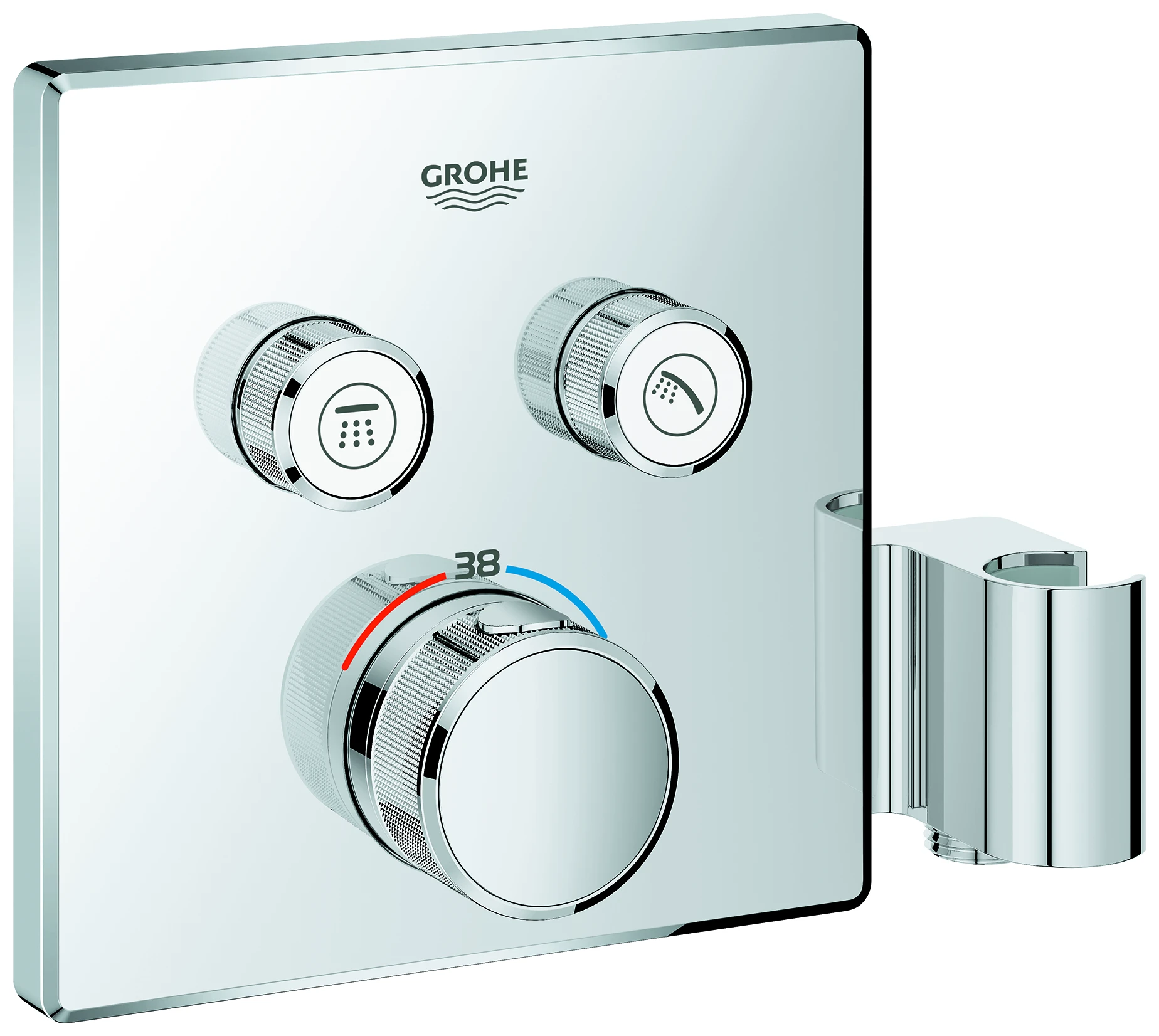 Thermostat Grohtherm SmartControl 29125, mit 2 Absperrventilen und integriertem Brausehalter, Fertigmontageset für Rapido SmartBox, Wandrosette eckig, chrom