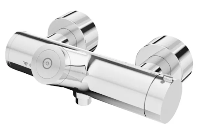 Aufputz-Duscharmatur VITUS VD-C-T / u, Mischwasser, Thermostat, Elektronisch, Selbstschluss, 2 RFV, Batteriefach, 2x DN 15 G 1/2 AG, DN 15 G 1/2 AG (unten), chrom