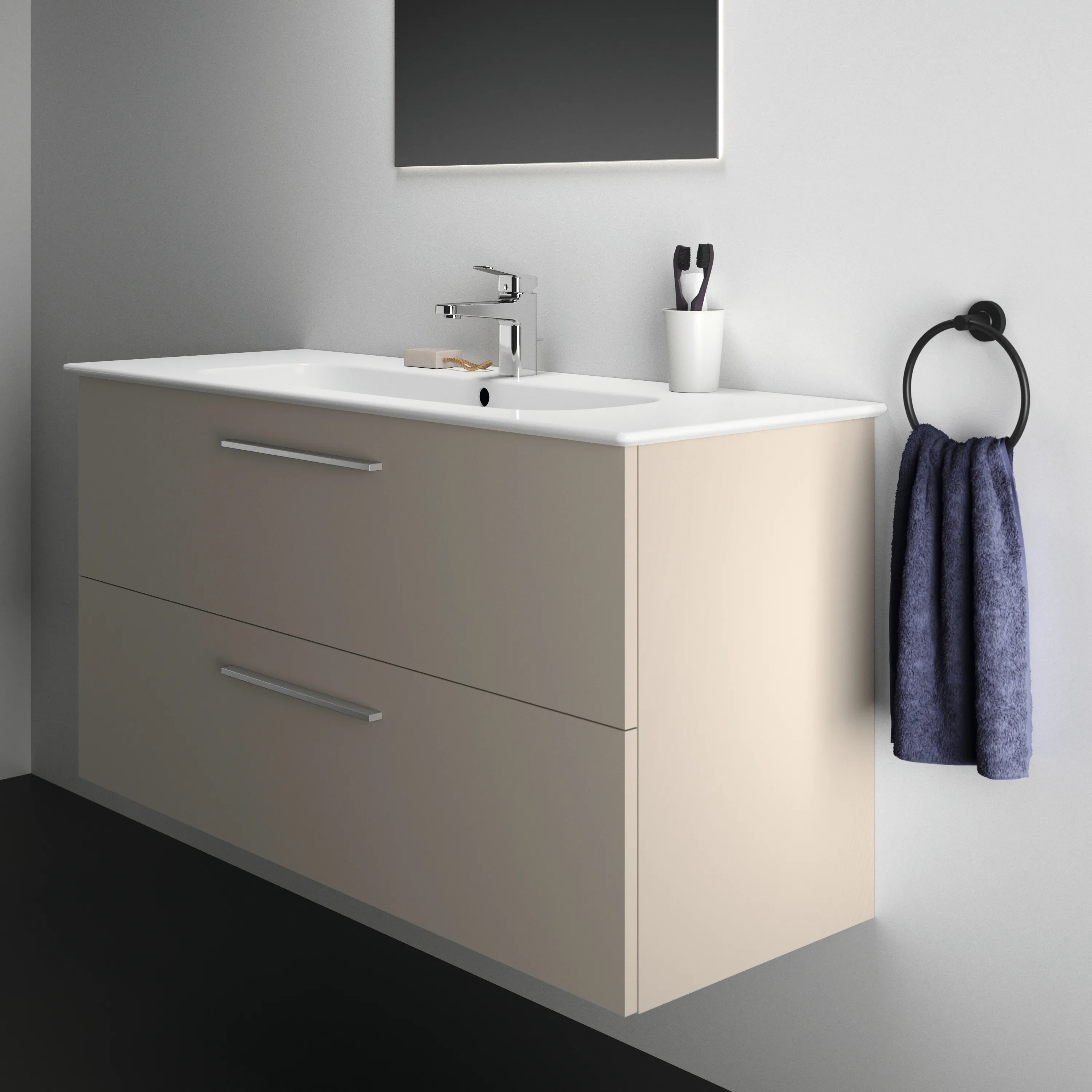Waschbecken „i.life A“ 124 × 46 × 15,5 cm, Hahnlochposition mittig