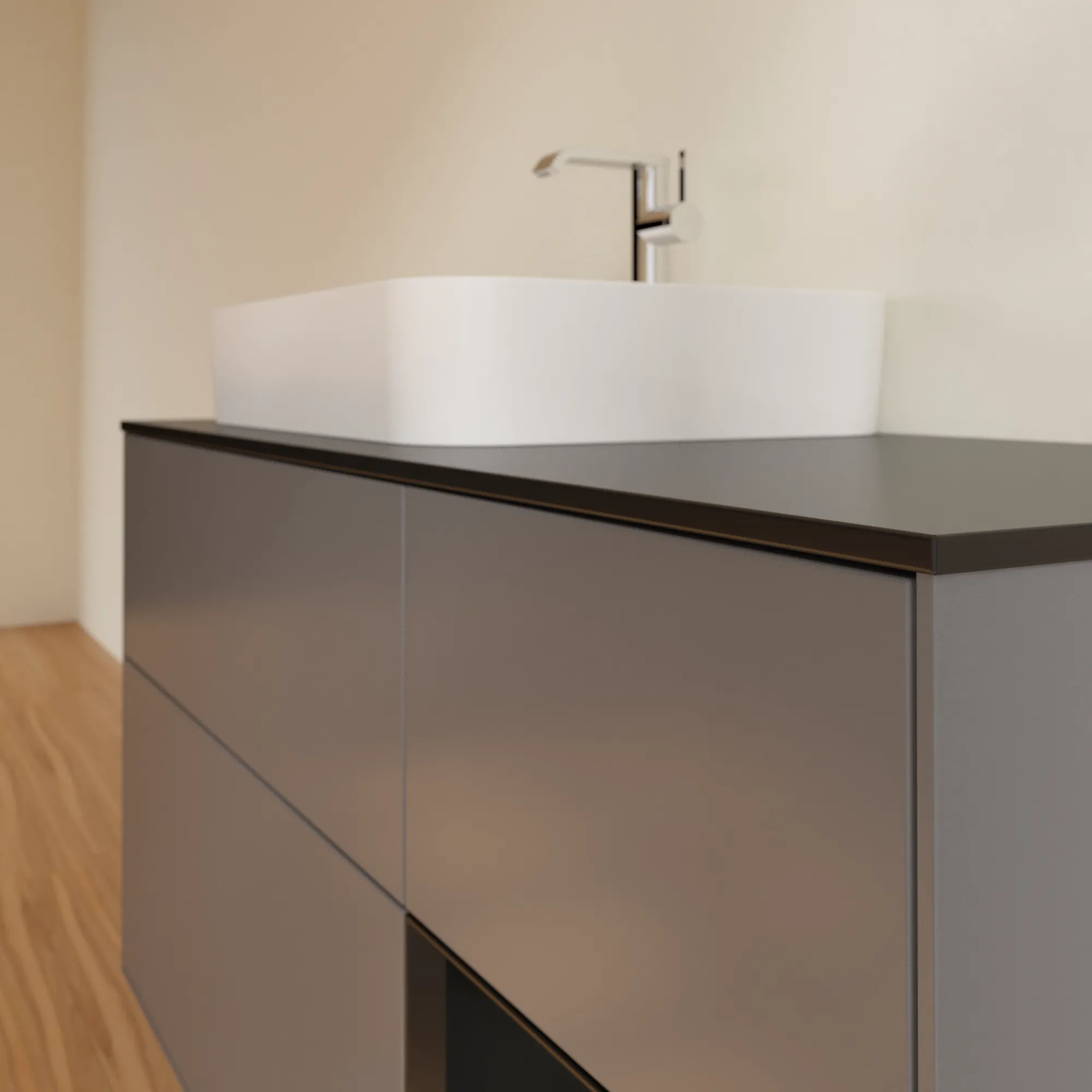 Villeroy & Boch Waschtischunterschrank „Finion“ für Schrankwaschtisch 1200 × 603 × 501 mm Anthracite Matt Lacquer, für Becken links