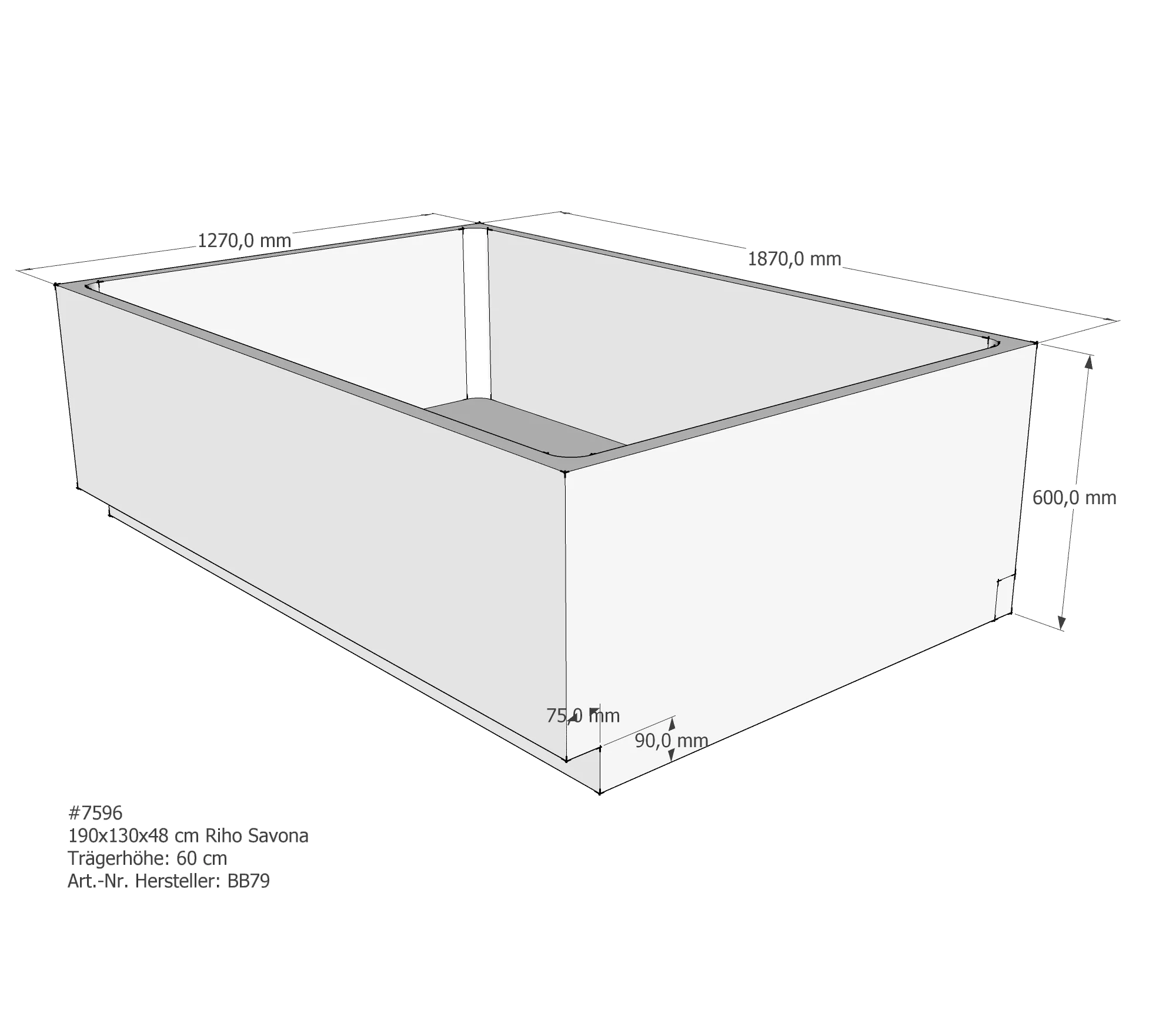 Badewannenträger für Riho 190 × 130 × 48 cm