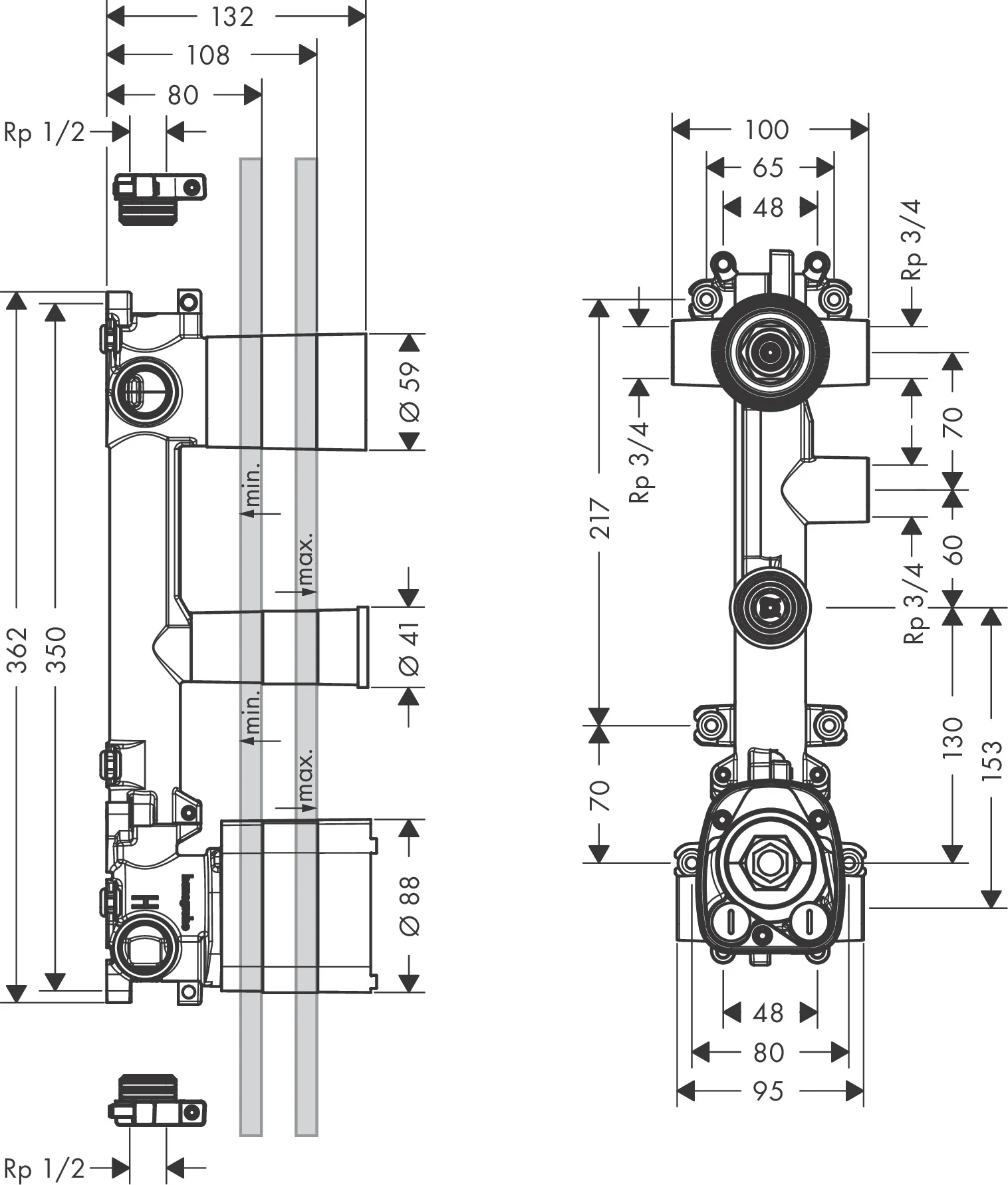 Hansgrohe AXOR Citterio E Thermostatmodul Unterputz, 3 Verbraucher, DN20, 59 l/min Durchfluss, horizontale/vertikale Montage