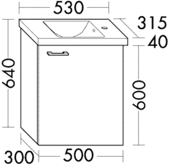 Keramik-Waschtisch Eqio inkl. Waschtischunterschrank - burgbad Sys30, 315x530x640 mm, Becken 280x270 mm, Muldentiefe 100 mm