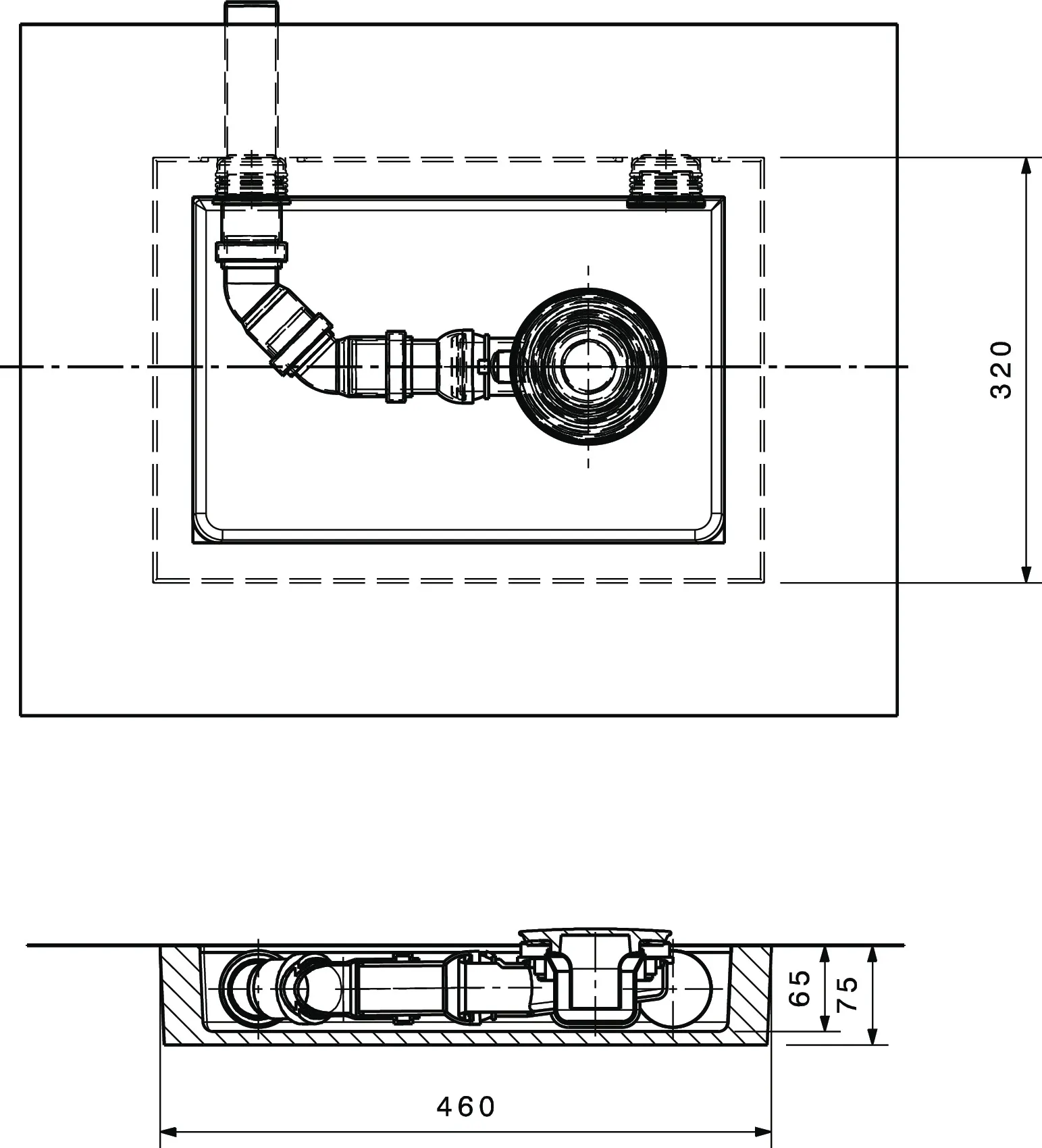 Ideal Standard Ablaufbox Ultra Flat S, DN40, 460x320x75 mm, rechts oder links verwendbar