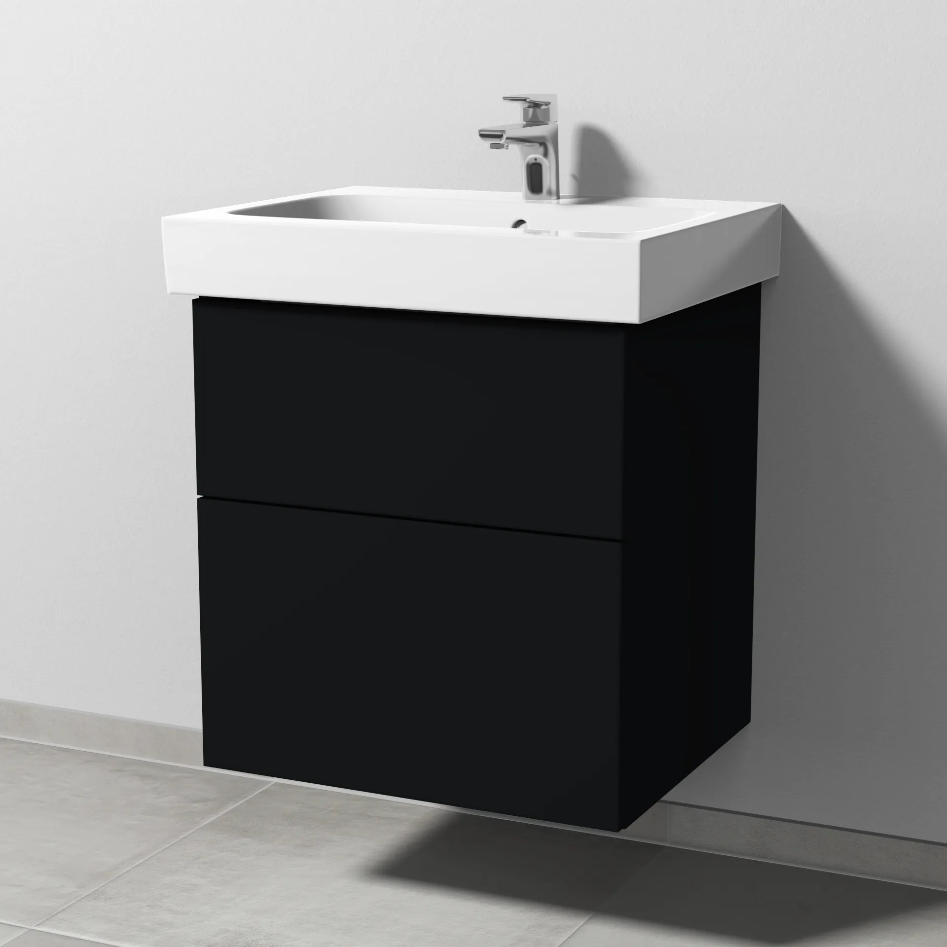 Sanipa Waschtischunterschrank „3way“ passend zu Keramik-Waschtische iCon von Geberit 550 × 593 × 462 mm in Schwarz (matt), Becken mittig