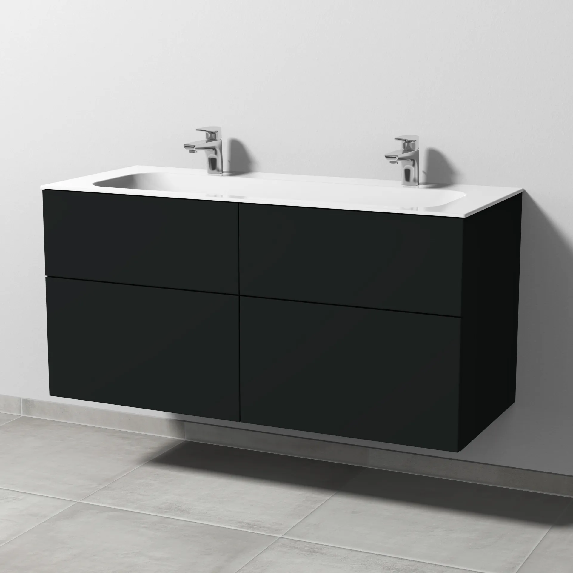 Keramik-Waschtisch-Set mit Waschtischunterschrank „3way“ 119 × 49,7 × 58,2 cm in Vulkan (matt), mit Hahnlochbohrung, Becken mittig