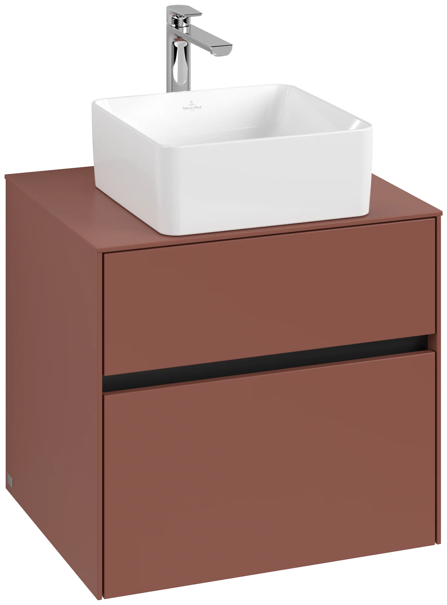 Villeroy & Boch Waschbeckenunterschrank Collaro, Eckig, Wine Red, 600 x 548 x 500 mm, 1x mittiges Aufsatzwaschbecken, 2 Auszüge mit Antirutsch-Boden