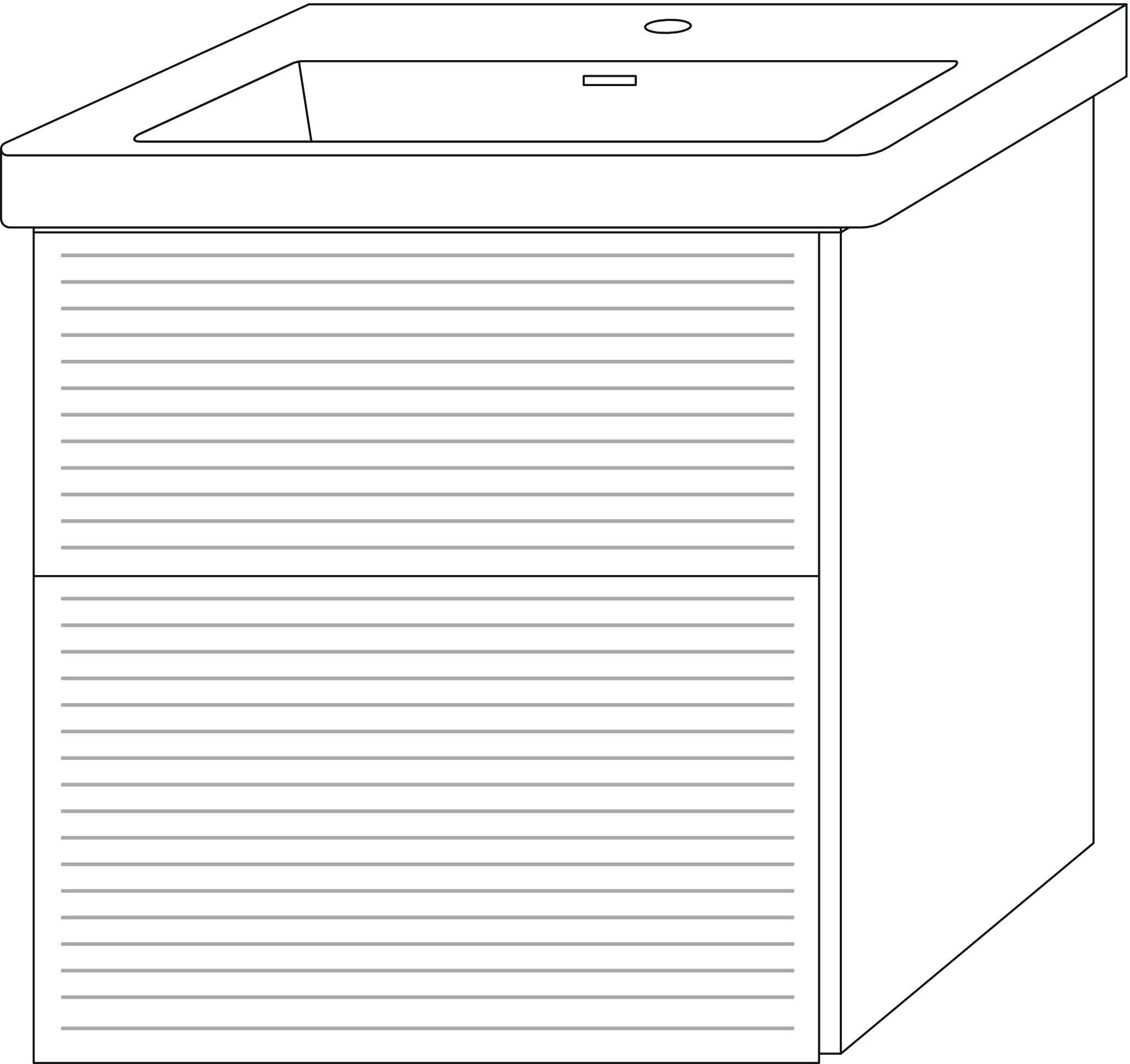 Sanipa Waschtischunterschrank „3way“ Struktur 555 × 588 × 462 mm in Weiß (glanz), mit Hahnlochbohrung, Becken mittig Sanipa Waschtischunterschrank „3way“ Struktur 555 × 588 × 462 mm in Weiß (glanz), mit Hahnlochbohrung, Becken mittig