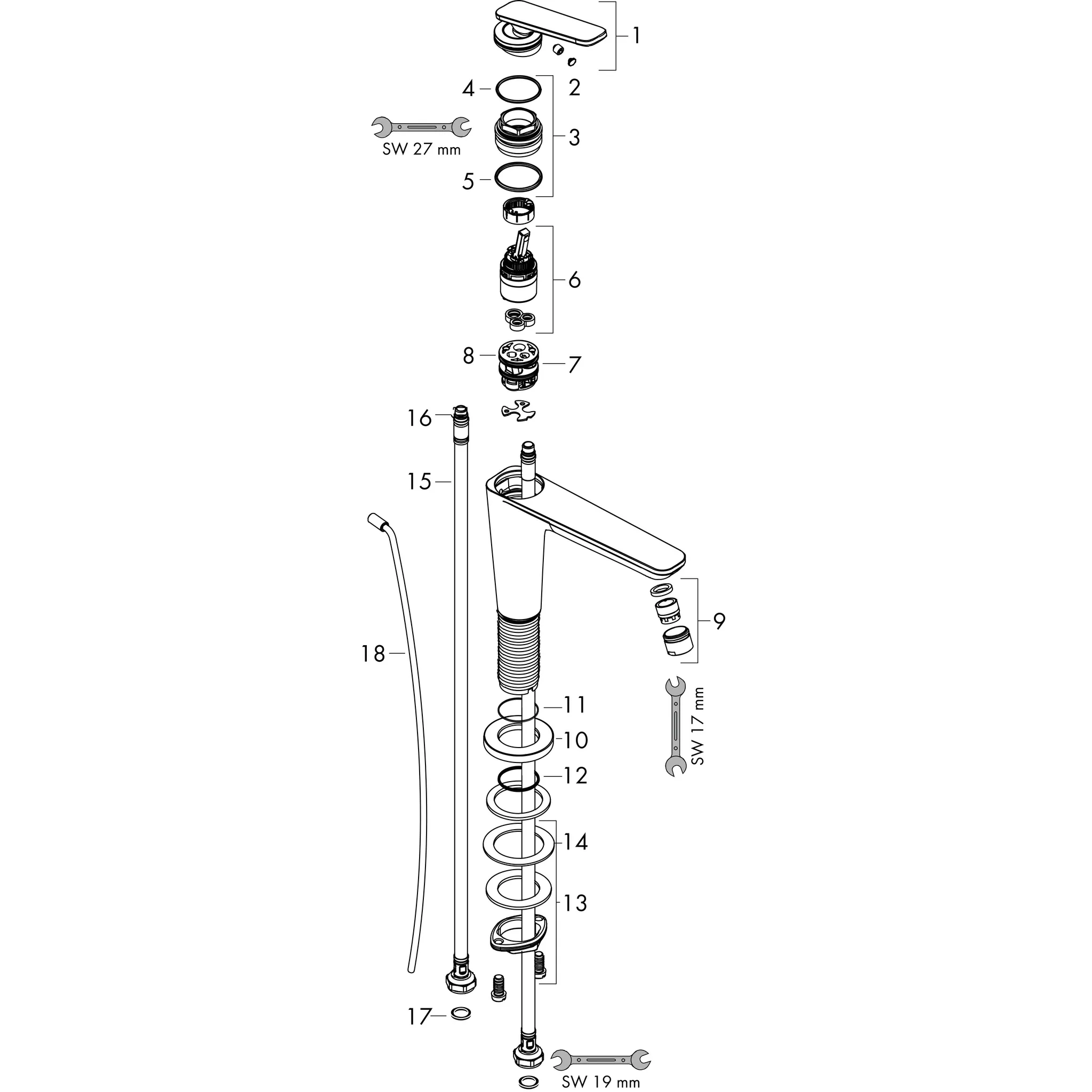 Einhand-Waschtischarmatur „Axor Citterio C“ Ausladung 128 mm in Edelstahl