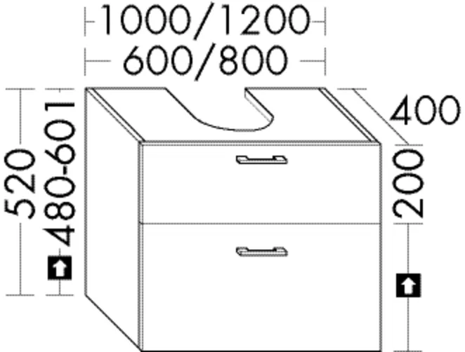 Waschtischunterschrank Sys30 von burgbad - 400x600x520 mm, 1 Schublade, inkl. Metallkonsolen und Raumsparsiphon