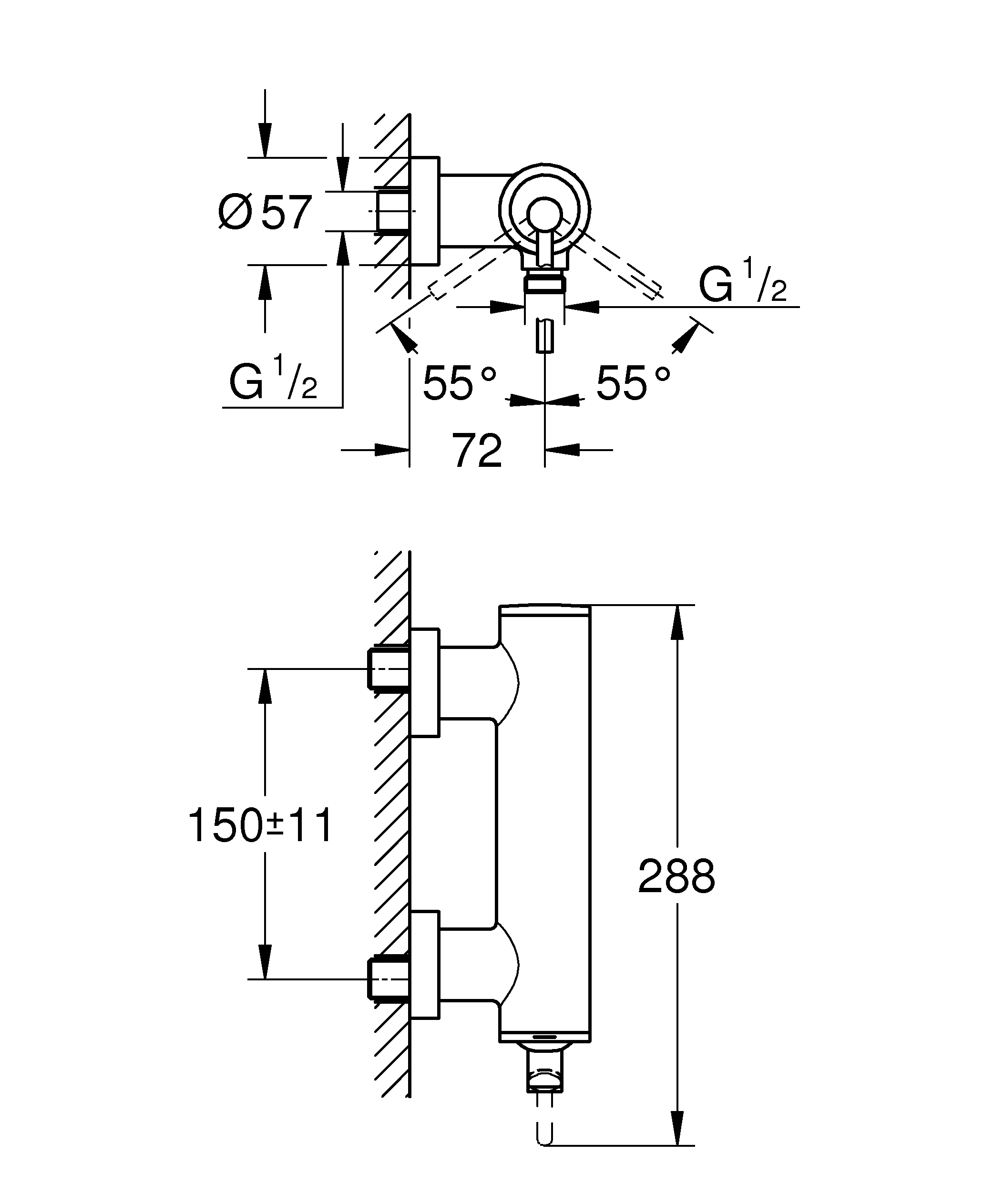 Einhand-Brausebatterie Atrio 24366, Wandmontage, eigensicher, chrom