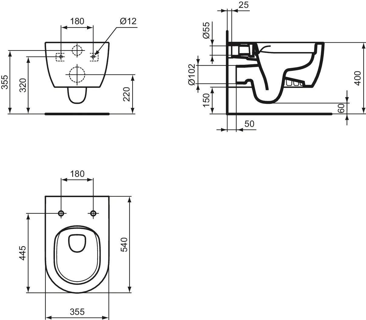 WC-Paket Blend Curve WC Randlos mit WC-Sitz Softclosing 360x540x375mm Weiß WC-Paket Blend Curve WC Randlos mit WC-Sitz Softclosing 360x540x375mm Weiß