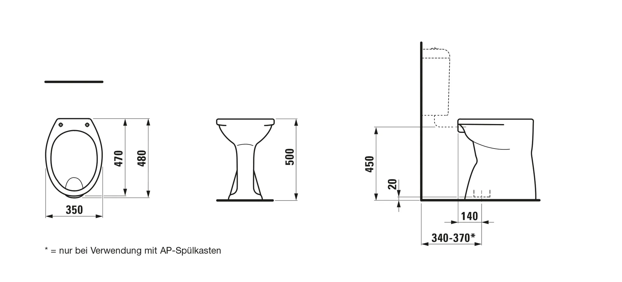 Laufen Stand-Flachspül-WC Keramikhöhe 50 cm „Albonova“ 350 × 500 × 480 mm, Abgang senkrecht Laufen Stand-Flachspül-WC Keramikhöhe 50 cm „Albonova“ 350 × 500 × 480 mm, Abgang senkrecht