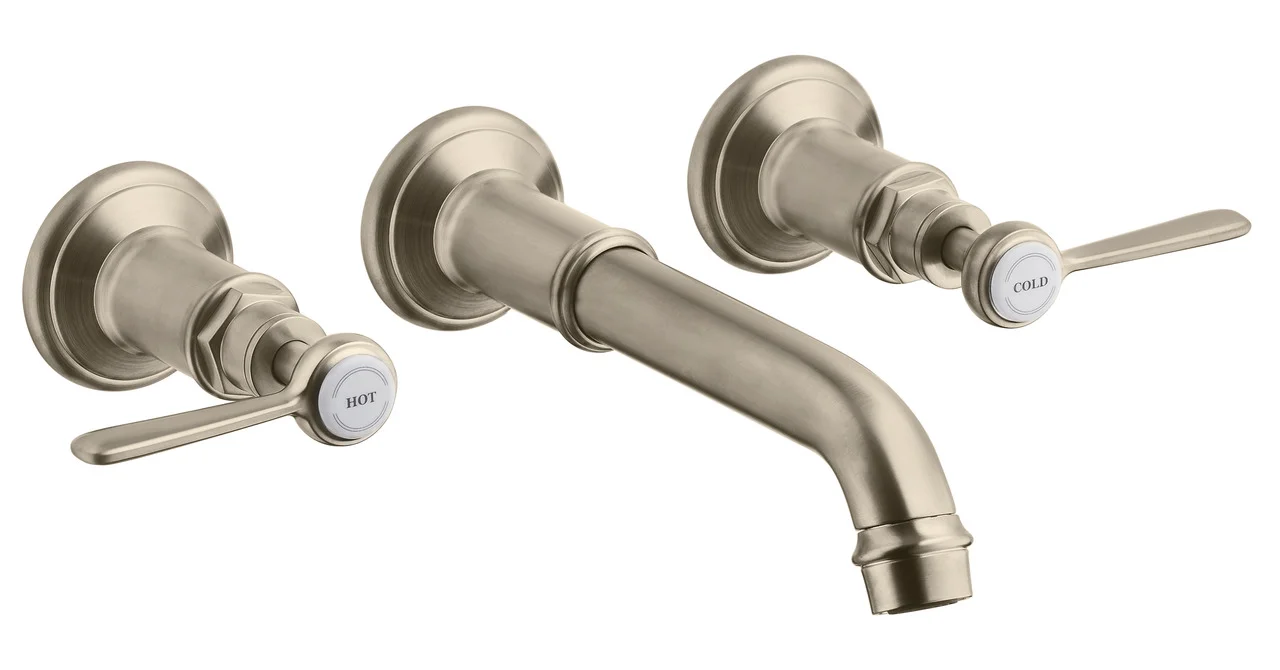 Hansgrohe AXOR Montreux 3-Loch Waschtischarmatur Unterputz, Hebelgriff Brushed Nickel, Ausladung 225 mm, Normalstrahl, max. Durchfluss 5 l/min