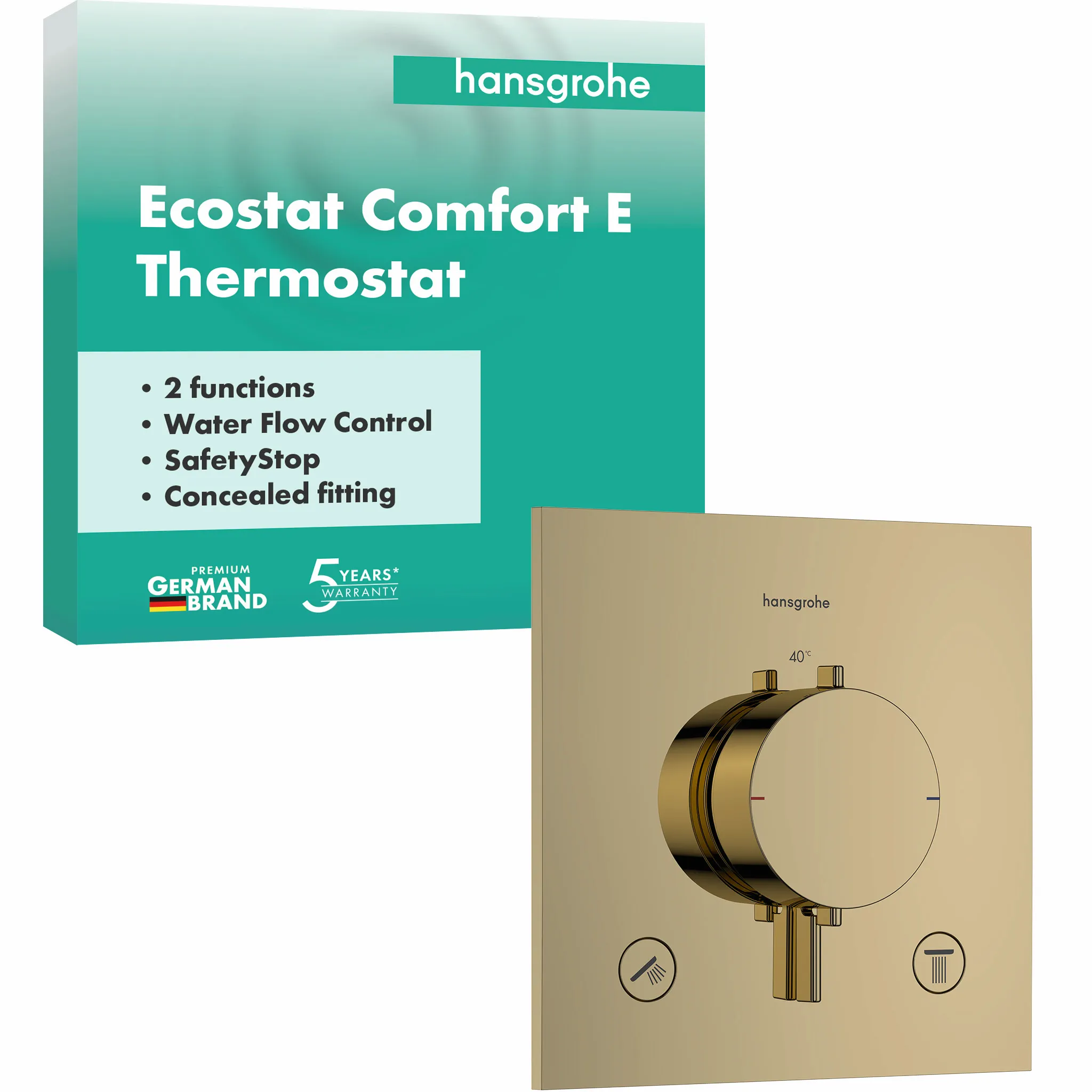Hansgrohe Ecostat Comfort E Thermostat Unterputz für 2 Verbraucher, Polished Gold Optic Hansgrohe Ecostat Comfort E Thermostat Unterputz für 2 Verbraucher, Polished Gold Optic