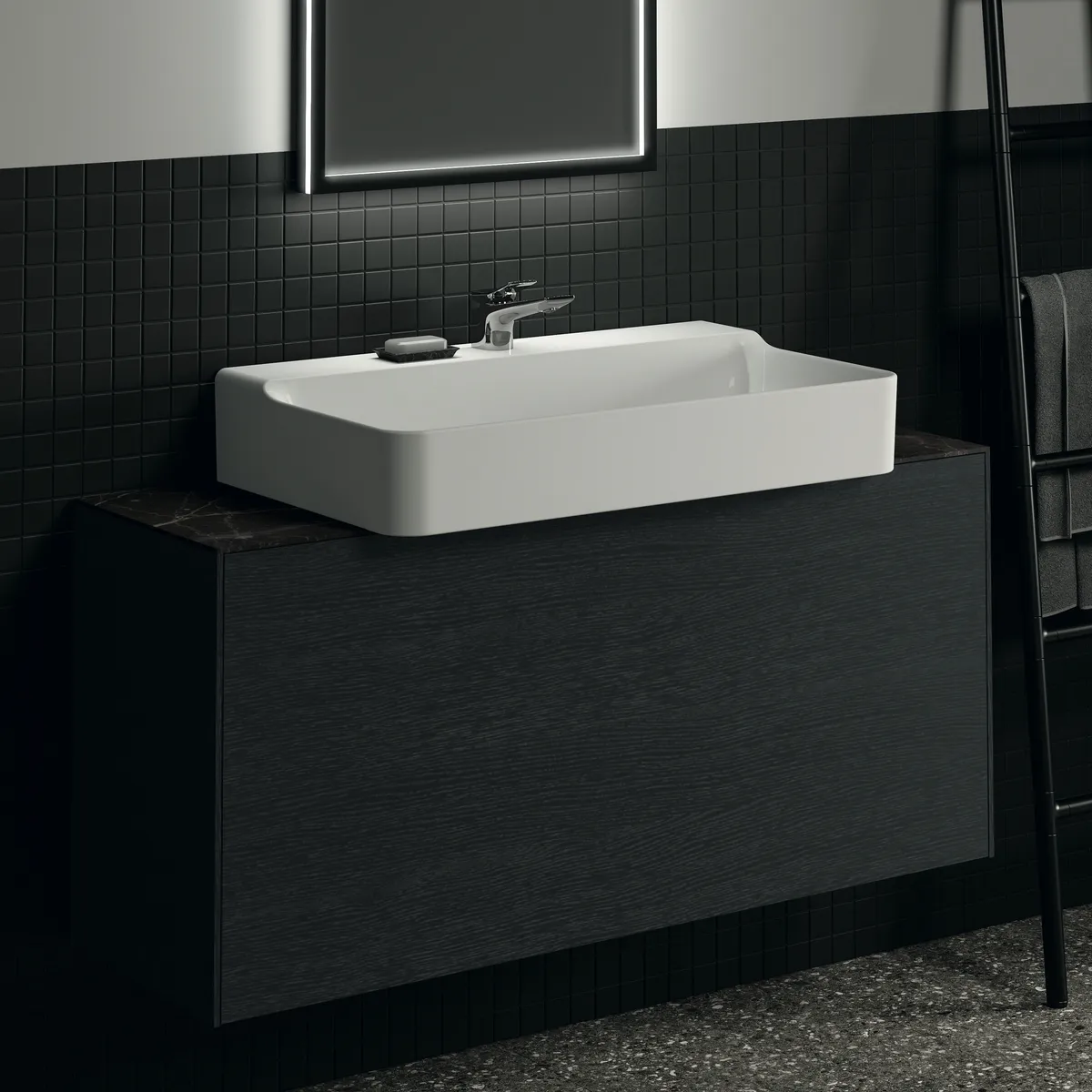 Ideal Standard Waschtischunterschrank „Conca“ 120 × 54 × 37,3 cm Eiche geflammt Furnier Ideal Standard Waschtischunterschrank „Conca“ 120 × 54 × 37,3 cm Eiche geflammt Furnier
