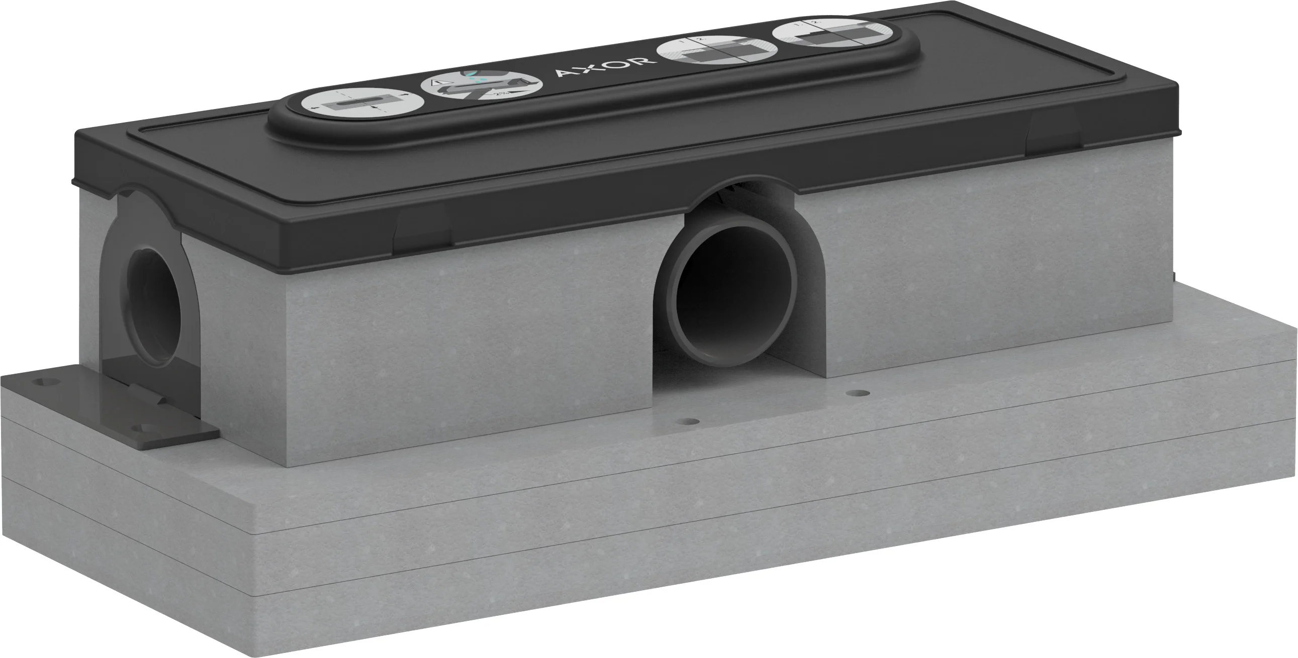 Hansgrohe AXOR uBox universal Duschrinnenablaufgehäuse, 3-seitiger Anschluss DN50, waagerechter Auslass, Sperrwasserhöhe 50 mm, Mindestbauhöhe 75 mm