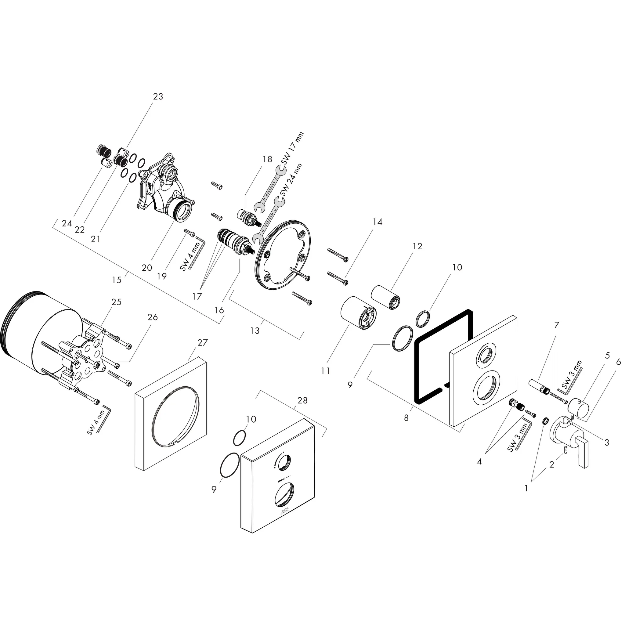 Thermostat Unterputz Axor Citterio F-Set chrom m.Absperrventil/Hebelgriff