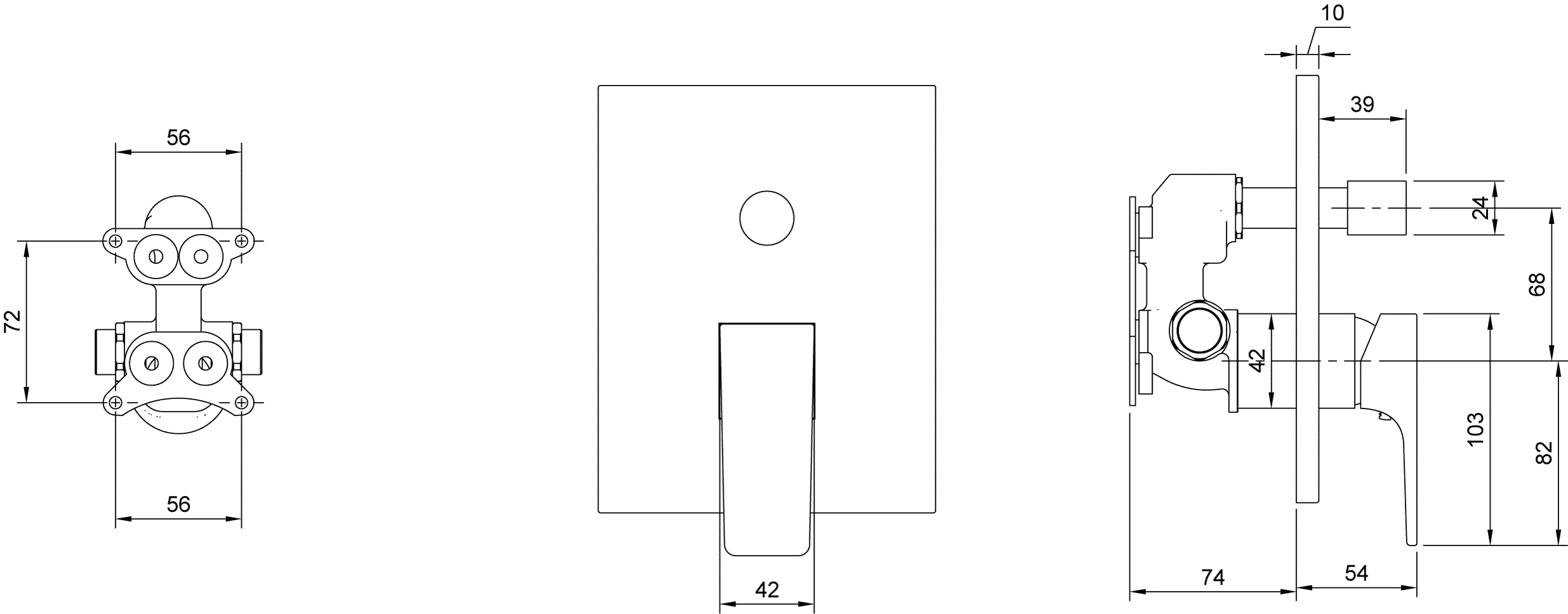 Einhand-Unterputz-Armatur „Architectura Square“ 5,4 cm