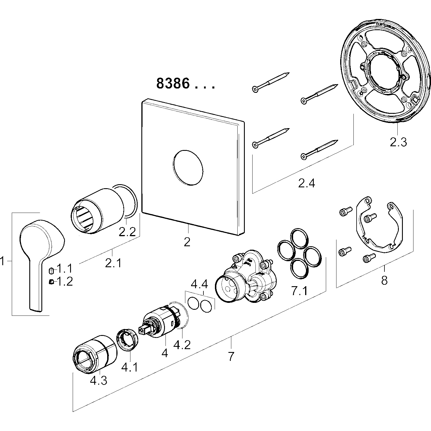 HA Einhebelmischer Fertigmontageset für Brausebatterie HANSARONDA 8386 Rosette eckig Chrom