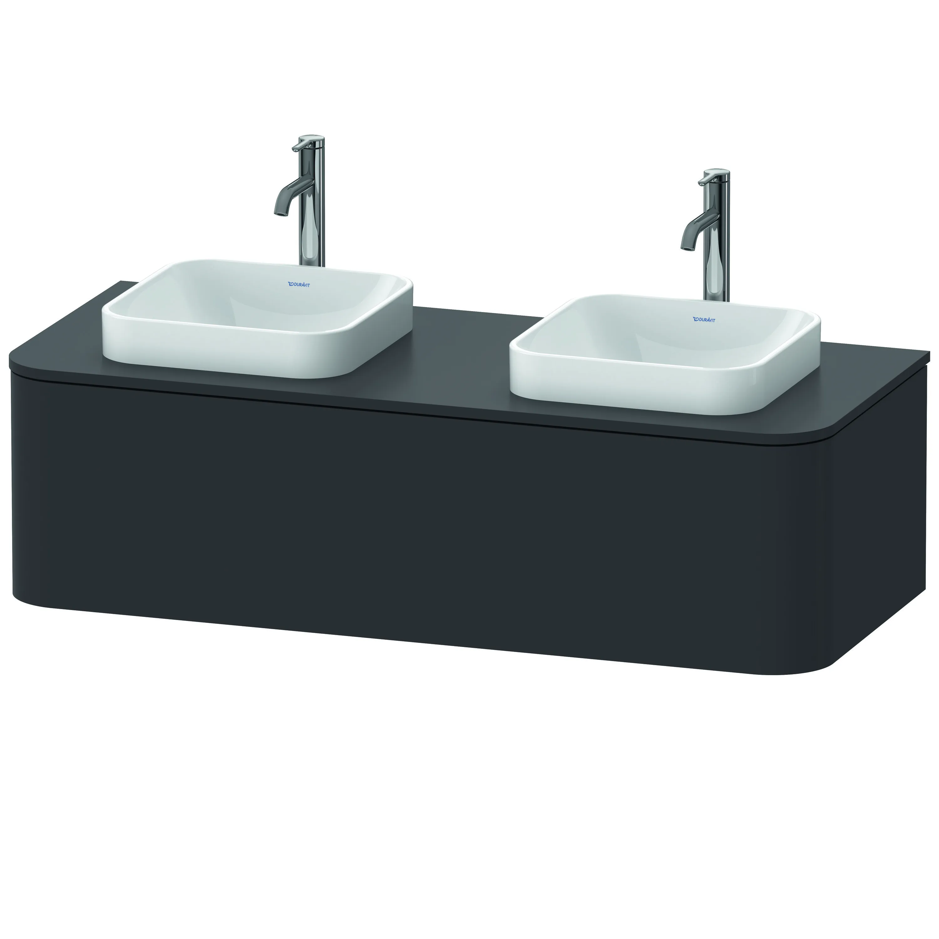 Duravit Waschtischunterschrank wandhängend „Happy D.2 Plus“ 130 × 35,4 × 55 cm Graphit Supermatt Becken: links und rechts / Beleuchtung: ohne / Front- & Korpusfarbe: Graphit Supermatt / Größe: 130 × 55 × 35,4 cm / Oberfläche: Dekor / Schubladen: 1 Duravit Waschtischunterschrank wandhängend „Happy D.2 Plus“ 130 × 35,4 × 55 cm Graphit Supermatt Becken: links und rechts / Beleuchtung: ohne / Front- & Korpusfarbe: Graphit Supermatt / Größe: 130 × 55 × 35,4 cm / Oberfläche: Dekor / Schubladen: 1