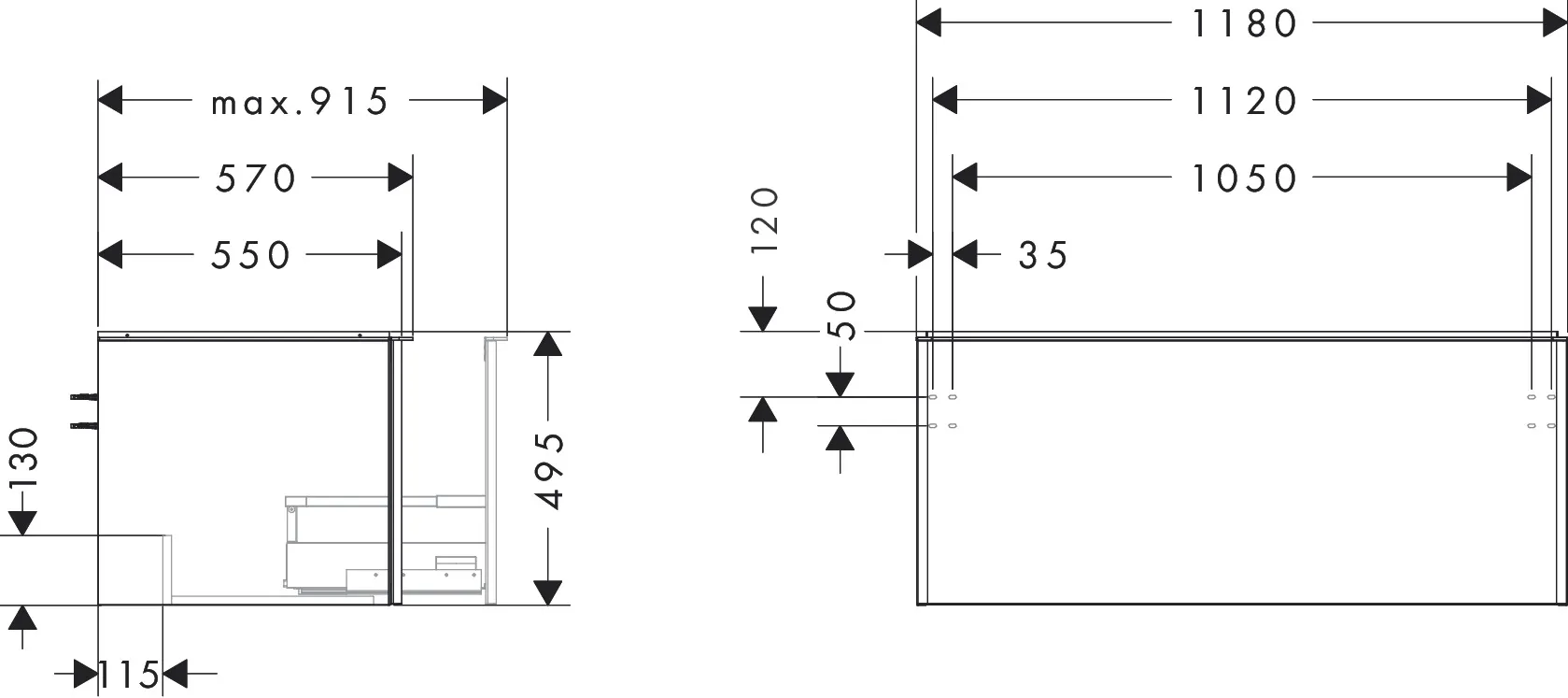 Hansgrohe Xelu Q Waschtischunterschrank Nussbaum Dunkel 1180x550mm mit 1 Schubkasten für Konsole Hansgrohe Xelu Q Waschtischunterschrank Nussbaum Dunkel 1180x550mm mit 1 Schubkasten für Konsole