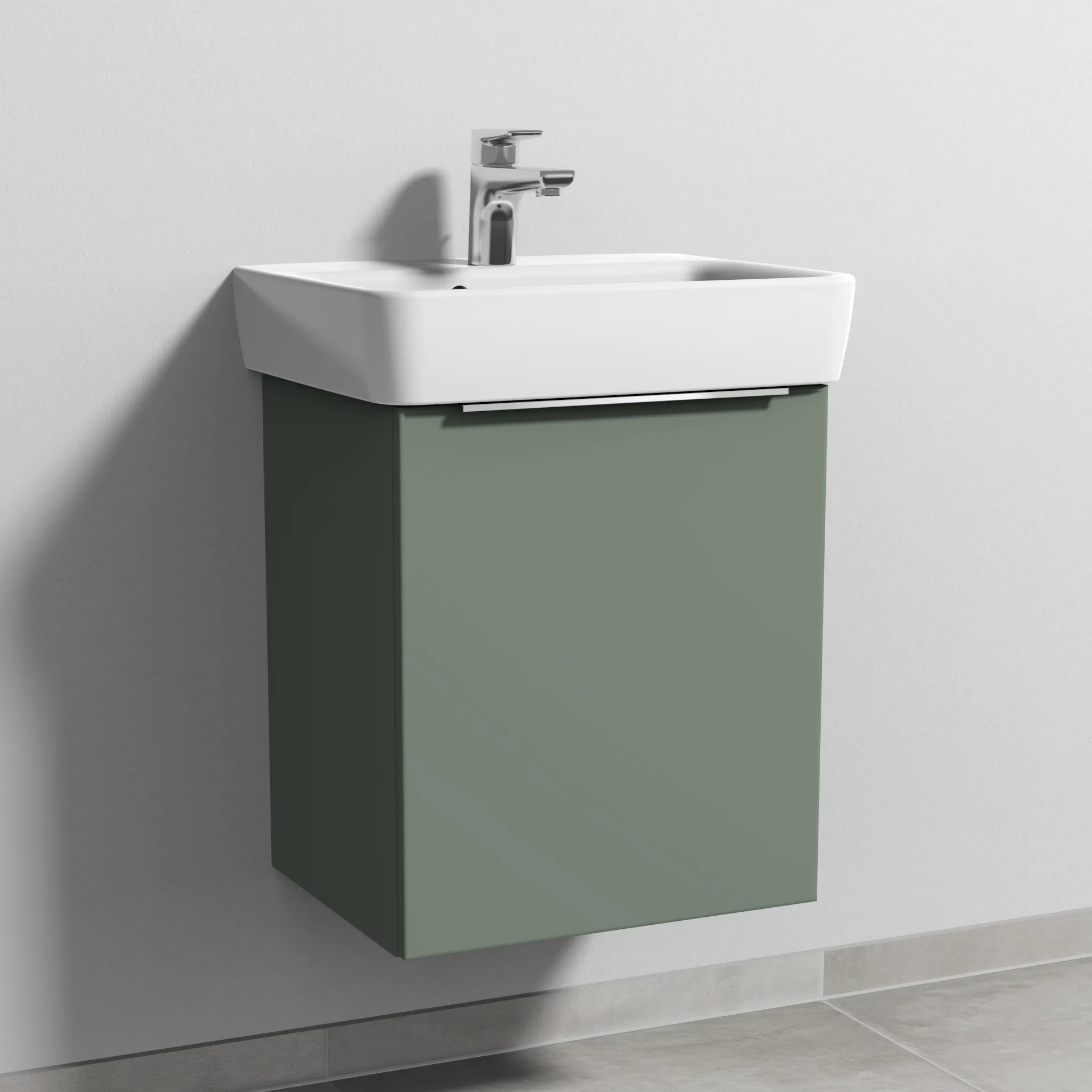 Sanipa Waschtischunterschrank „3way“ passend zu Keramik-Waschtische Renova Plan von Geberit 440 × 520 × 352 mm in Soft-Green, Anschlag rechts