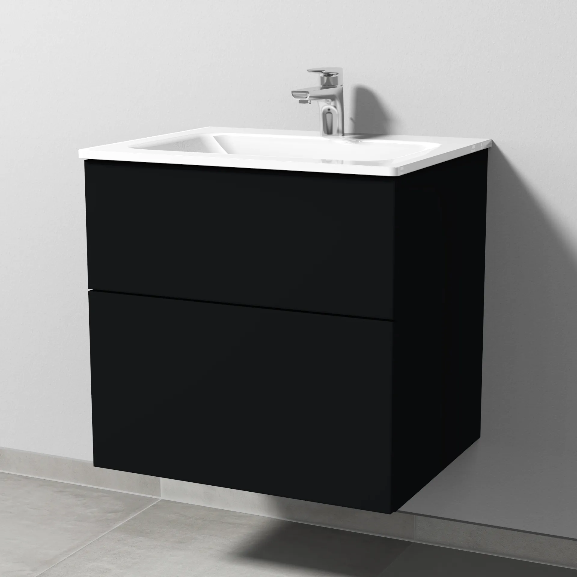 Sanipa Glas-Waschtisch-Set mit Waschtischunterschrank „3way“ 60 × 48,7 × 58,2 cm in Schwarz (matt)