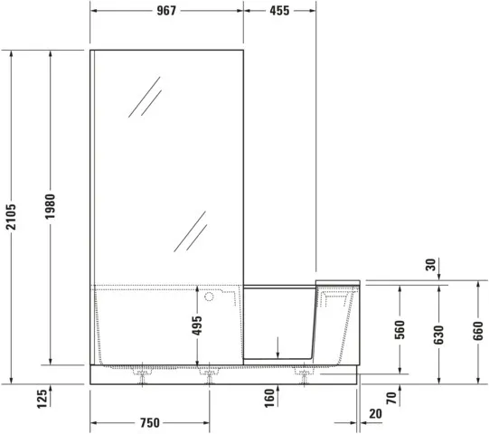 Duravit Badewanne Ecke rechts „Shower and Bath“ rechteck 170 × 170 cm, links