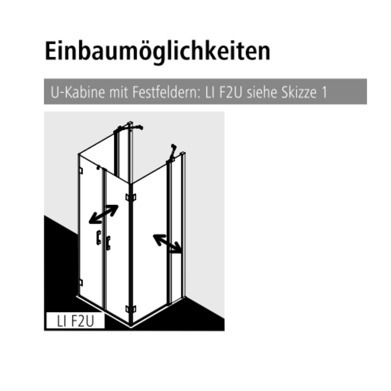 Kermi Duschabtrennung U-Form Duschkabine Pendel-Falttüren mit Festfeldern / Festfeld für Nische und Ecke „LIGA“, Drehtür zweiteilig Profile Silber Mattglanz, BV: 860 - 885 mm H: 1850 mm