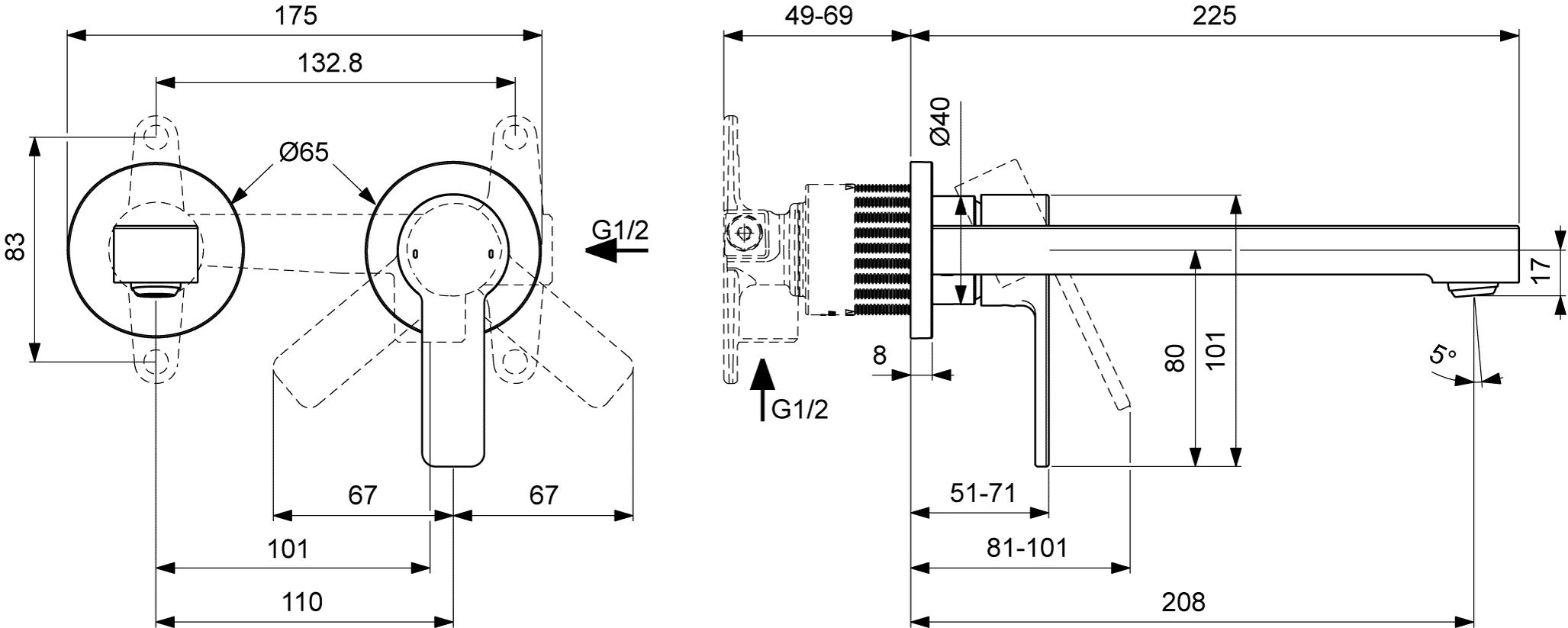 Villeroy & Boch Einhebel-Waschtischarmatur Architectura, rund, verchromt, 110 x 225 x 112,5 mm, Comfortstrahl mit AirPlus und AquaSmart, Wandmontage