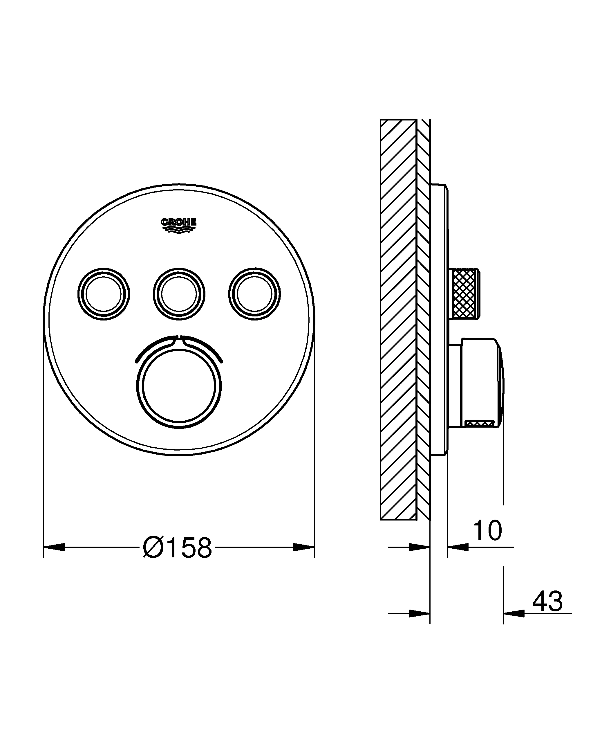 Unterputzmischer SmartControl 29146, mit 3 Absperrventilen, Fertigmontageset für Rapido SmartBox, Wandrosette rund, chrom