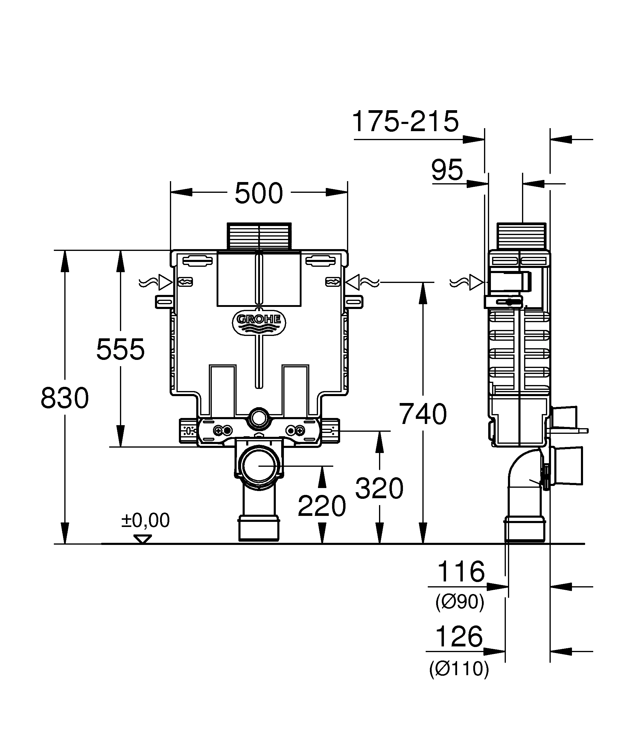 WC-Element Uniset 38415_1, mit Spülkasten 6-9l, 0,82 m Bauhöhe, schalldämmendes EPS-Modul zum Ummauern, Betätigung von vorn oder oben