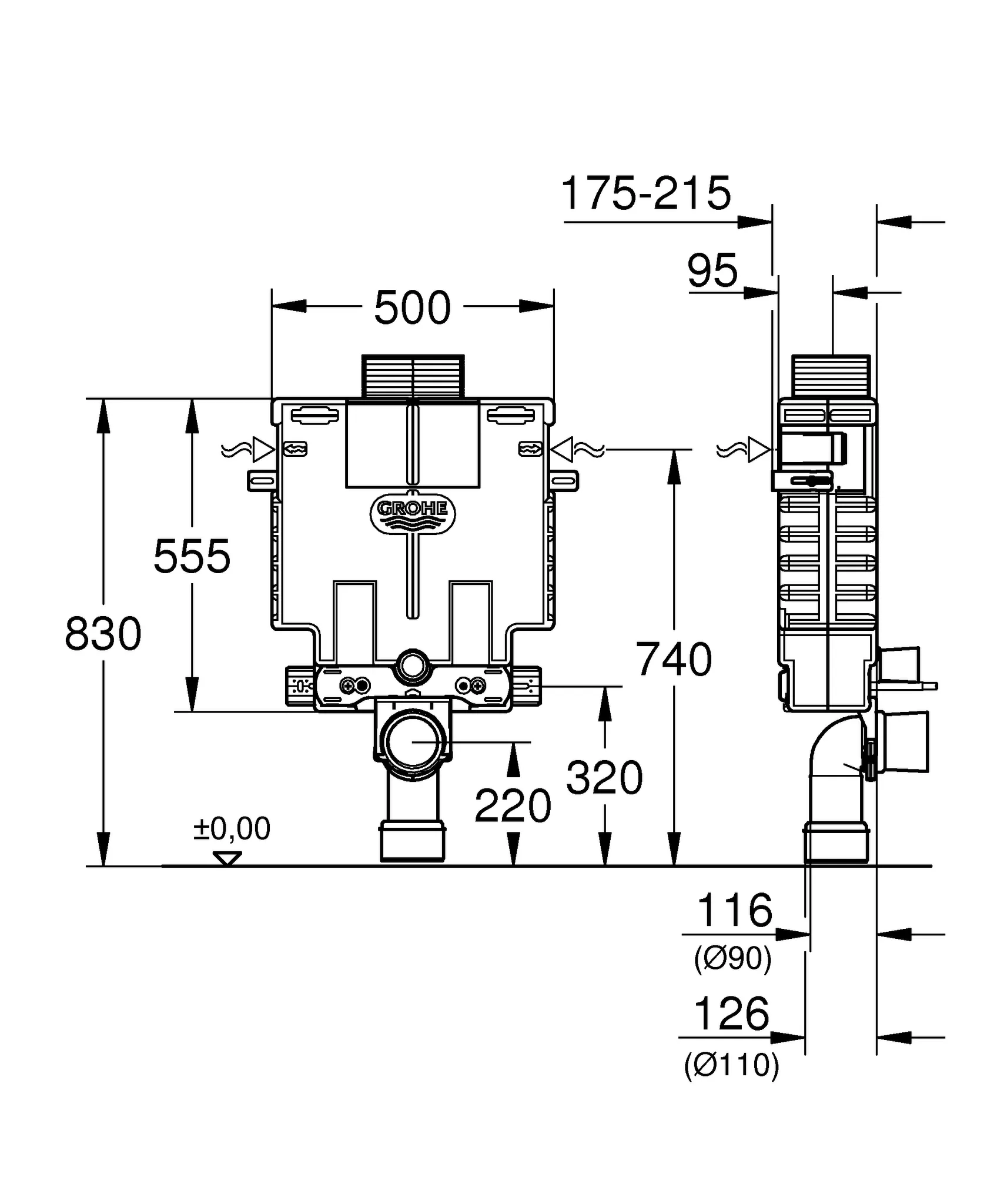 Grohe Uniset WC-Element 38415_1, 0,82 m Bauhöhe, Betätigung vorn/oben Grohe Uniset WC-Element 38415_1, 0,82 m Bauhöhe, Betätigung vorn/oben