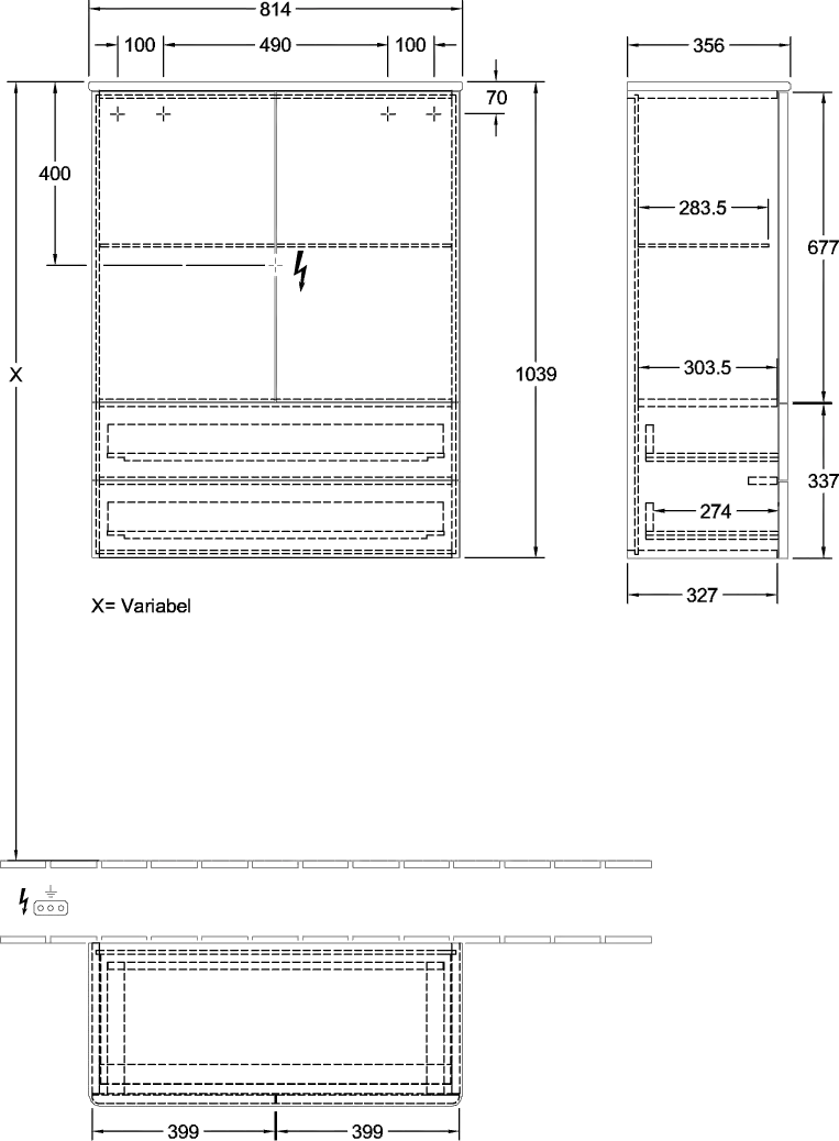 Villeroy & Boch Highboard „Antao“ 81,4 × 103,9 × 35,6 cm ohne Beleuchtung