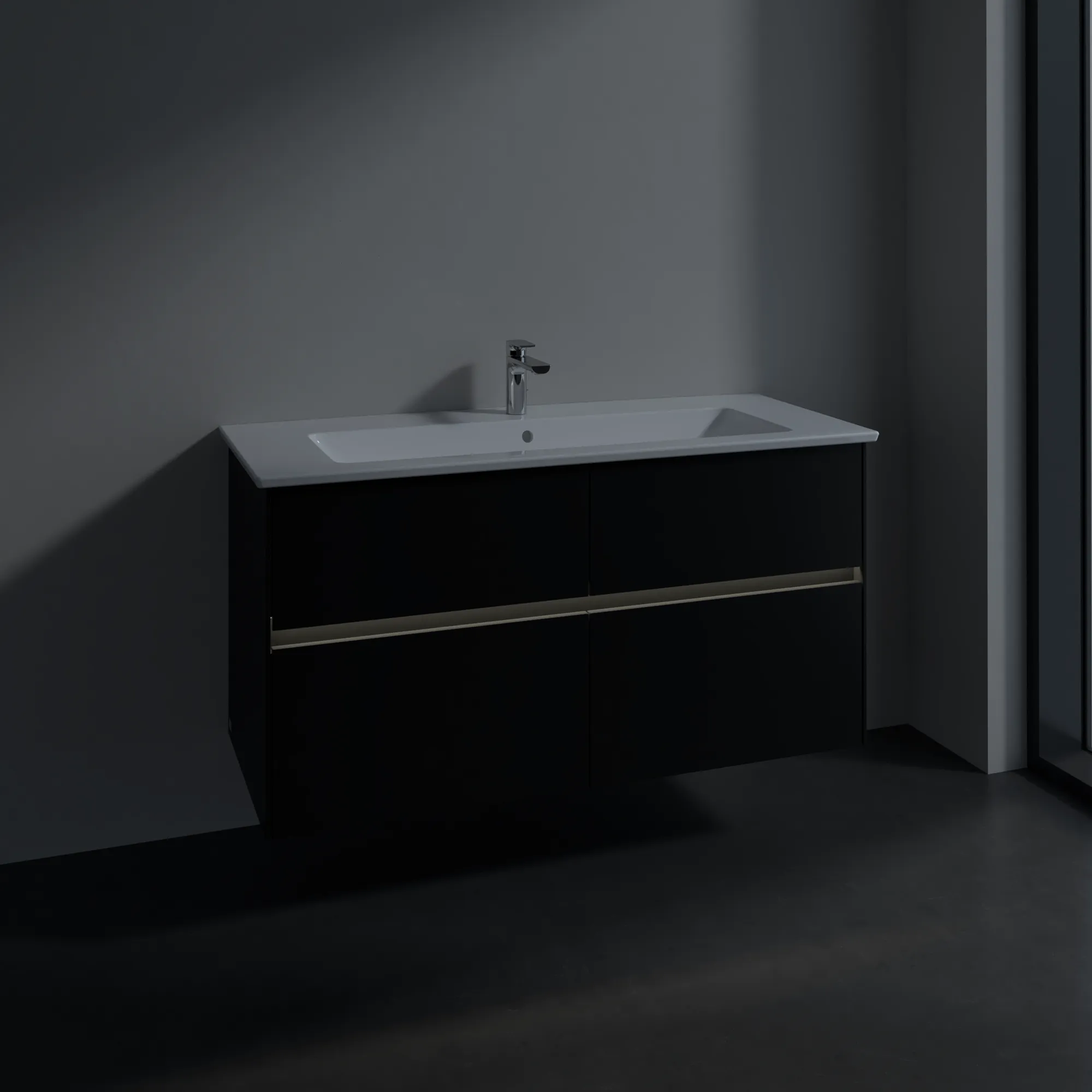 Villeroy & Boch Waschtischunterschrank „Collaro“ 1161 × 610 × 480 mm Volcano Black, mit Beleuchtung, für Becken mittig Villeroy & Boch Waschtischunterschrank „Collaro“ 1161 × 610 × 480 mm Volcano Black, mit Beleuchtung, für Becken mittig