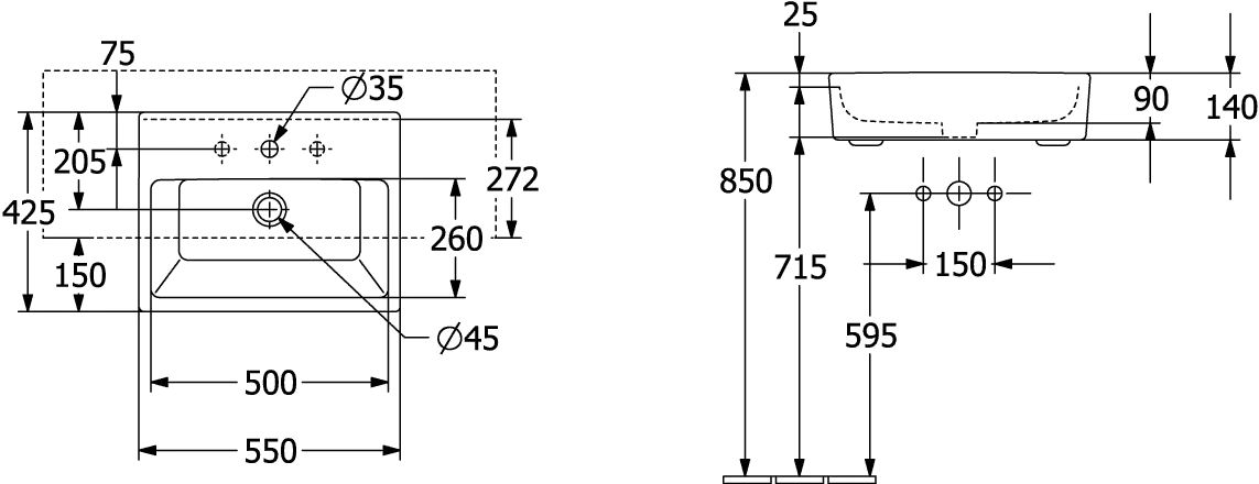Villeroy & Boch Vorbauwaschbecken „Memento“ 550 × 420 × 160 mm, mit Hahnlochbohrung, Hahnlochposition mittig in Weiß Alpin Villeroy & Boch Vorbauwaschbecken „Memento“ 550 × 420 × 160 mm, mit Hahnlochbohrung, Hahnlochposition mittig in Weiß Alpin