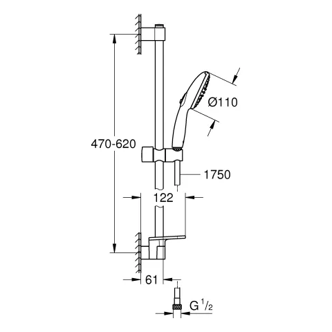 Brausestangenset Tempesta 110 26638_3, 600mm, 2 Strahlarten: Rain/Jet, Brauseschlauch Relexaflex 1.750mm, Ablage, Water Saving, maximaler Durchfluss (bei 3 bar): 8.5 l/min, chrom Brausestangenset Tempesta 110 26638_3, 600mm, 2 Strahlarten: Rain/Jet, Brauseschlauch Relexaflex 1.750mm, Ablage, Water Saving, maximaler Durchfluss (bei 3 bar): 8.5 l/min, chrom