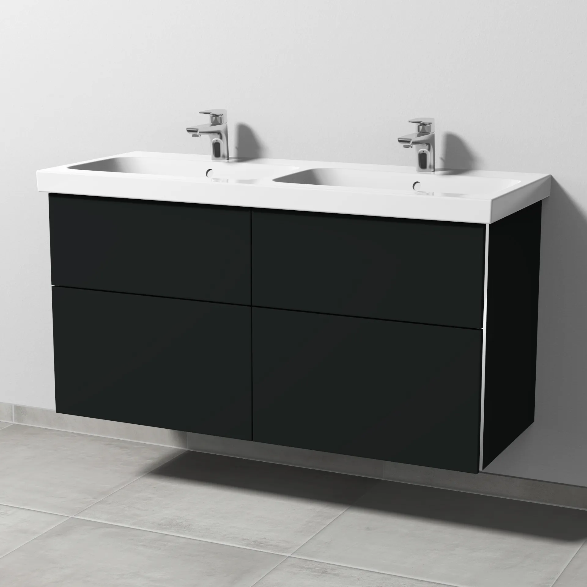 Sanipa Waschtischunterschrank „3way“ passend zu Keramik-Waschtische iCon Light von Geberit 1150 × 591 × 462 mm in Vulkan (matt), Becken links und 