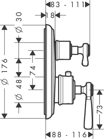 Thermostat UP Axor Montreux F-Set Hebelgriff chr.mit Absperr-u.Umstellv.