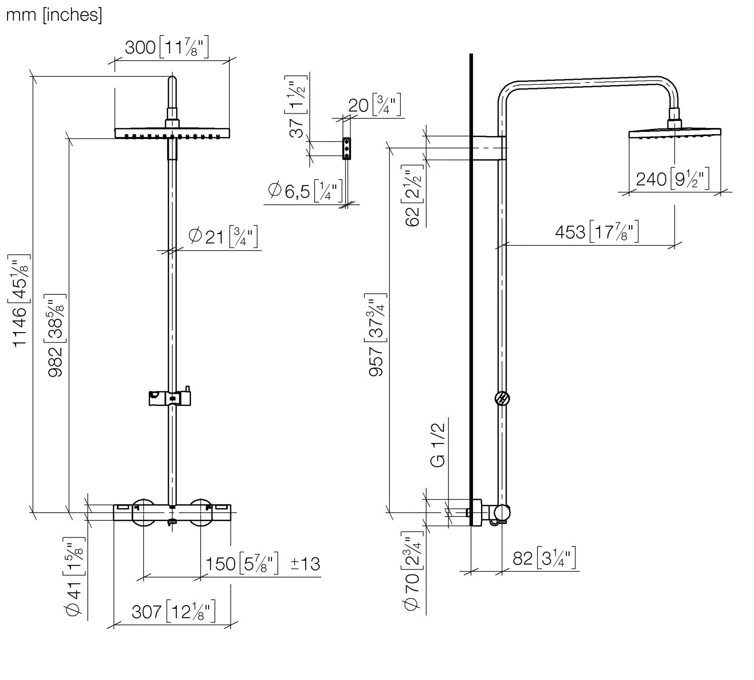 Dornbracht Showerpipe mit Brause-Thermostat, SERIENSPEZIFISCH Chrom, 300 mm Höhe, 453 mm Ausladung, 1750 mm Schlauchlänge Dornbracht Showerpipe mit Brause-Thermostat, SERIENSPEZIFISCH Chrom, 300 mm Höhe, 453 mm Ausladung, 1750 mm Schlauchlänge