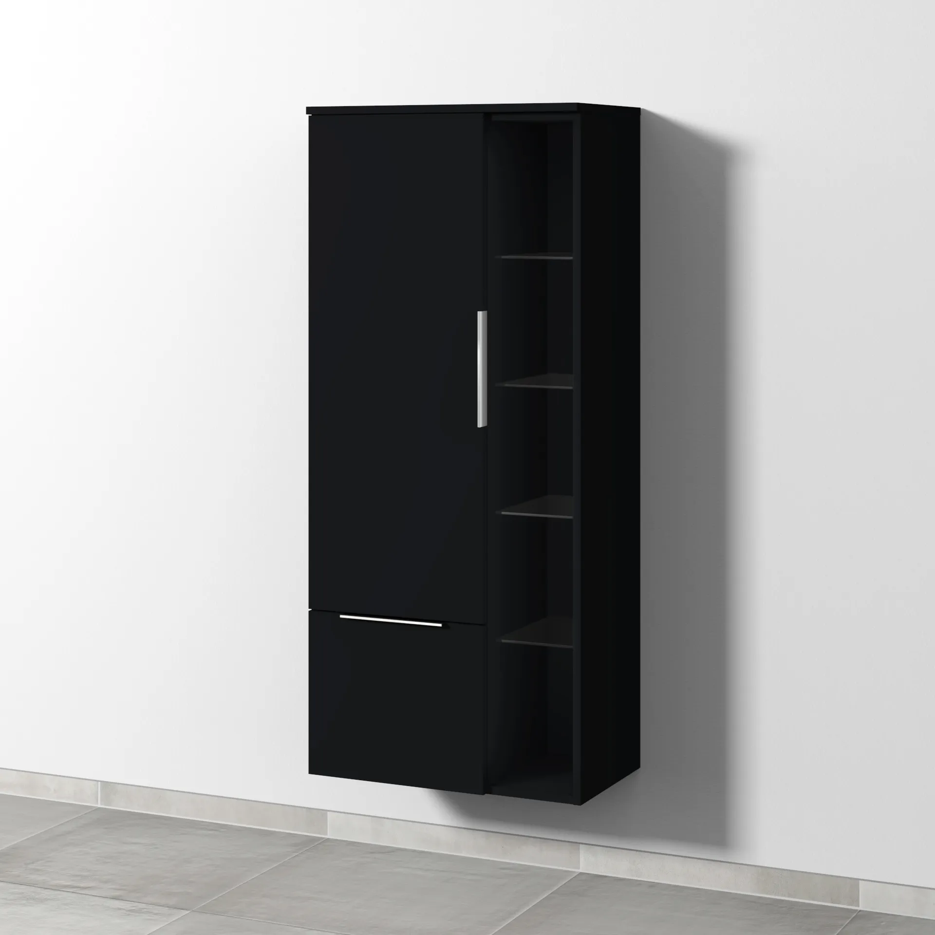Sanipa Stauraumschrank „3way“ 600 × 1360 × 345 mm Anschlag links, in Schwarz (matt), Anschlag links