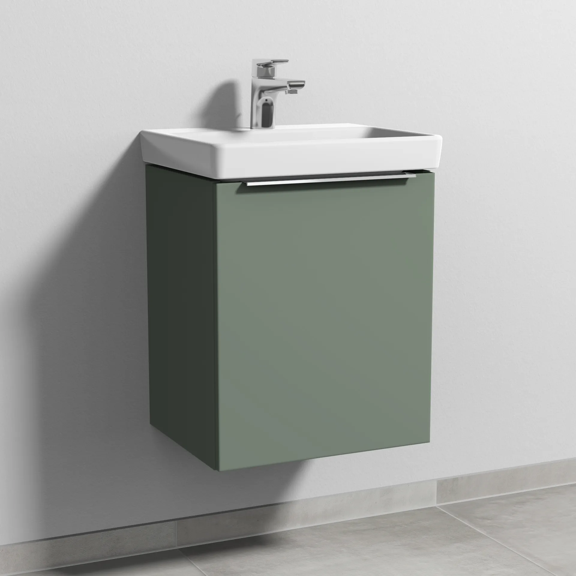 Sanipa Waschtischunterschrank „3way“ passend zu Keramik-Waschtische Avento von Villeroy & Boch 430 × 510 × 352 mm in Soft-Green, Anschlag rechts