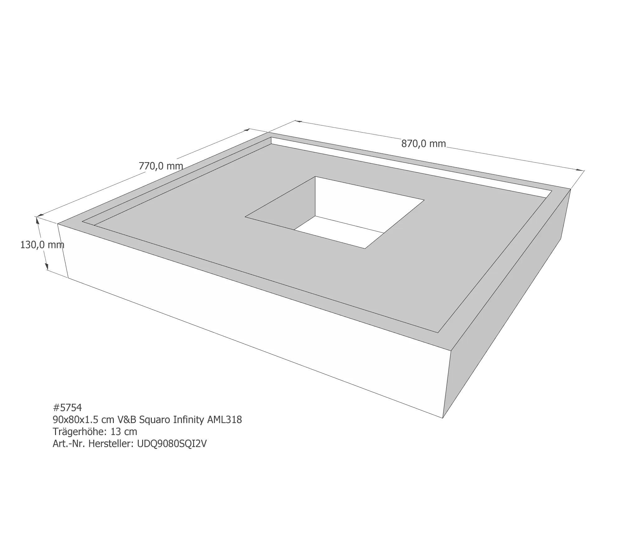 Duschwannenträger für Villeroy & Boch Squaro Infinity 90 × 80 × 1,5 cm