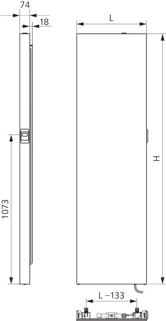 Flachheizkörper E-Panel Plan vertikal Typ 10, HxLxT: 1800x400x74 mm, Farbe: Anthrazit Grau RAL 7016 seidenglanz, Reglertyp: ohne Regler Elektroset: 1000 Watt, Schutzkl.: 2, Stecker: ohne Stecker, Winkelkonsole lang
