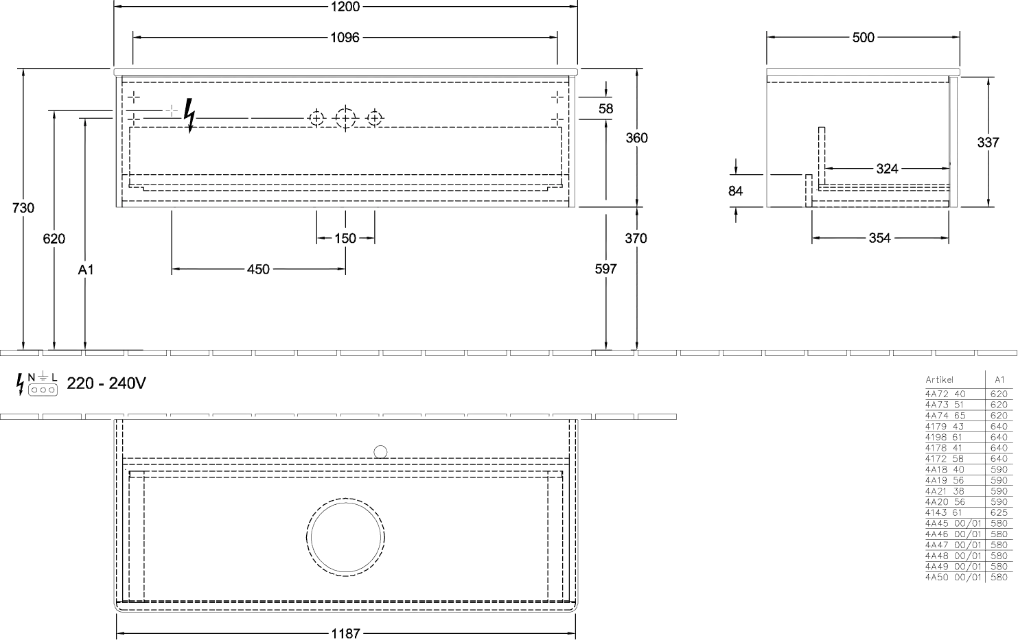 Villeroy & Boch Waschtischunterschrank „Antao“ 1200 × 360 × 500 mm Black Matt Lacquer, für Becken mittig, ohne Beleuchtung