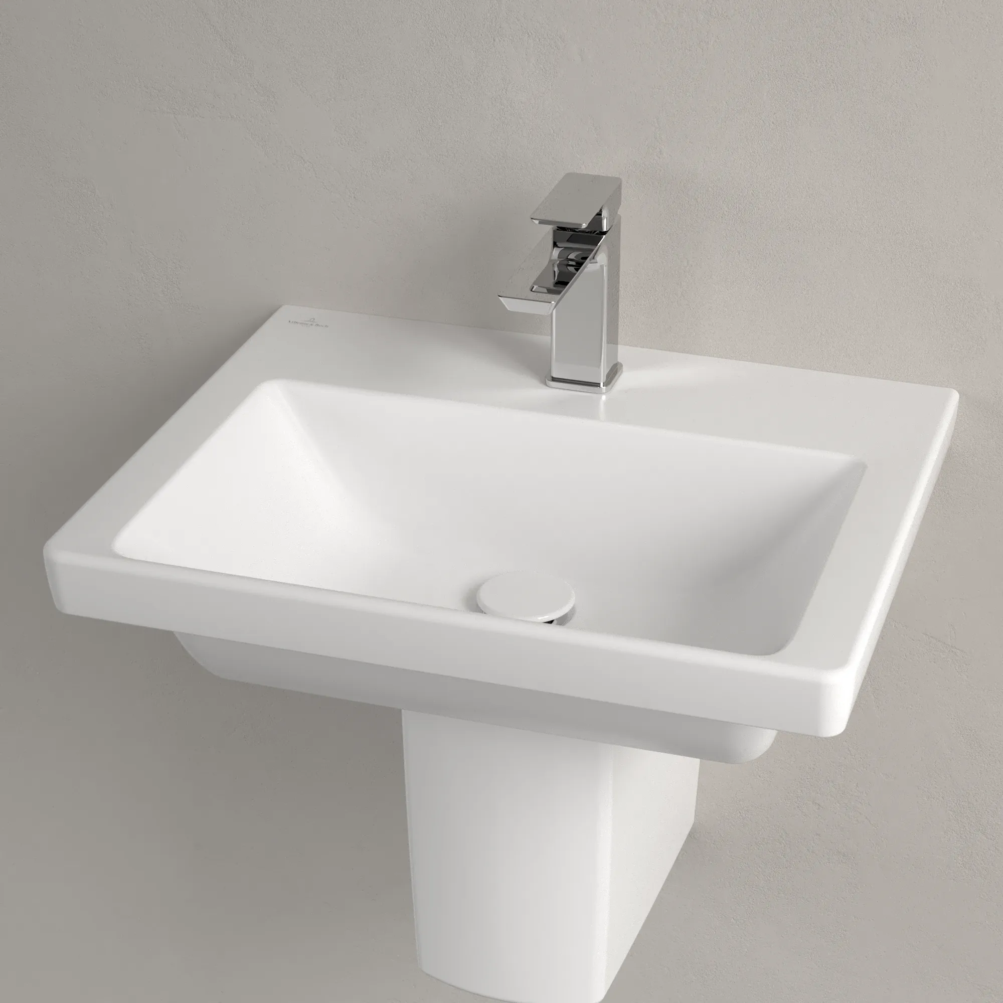 Villeroy & Boch Wandwaschtisch „Subway 3.0“ 550 × 440 × 165 mm, ohne Hahnlochbohrung, Hahnlochposition mittig in Stone White Villeroy & Boch Wandwaschtisch „Subway 3.0“ 550 × 440 × 165 mm, ohne Hahnlochbohrung, Hahnlochposition mittig in Stone White